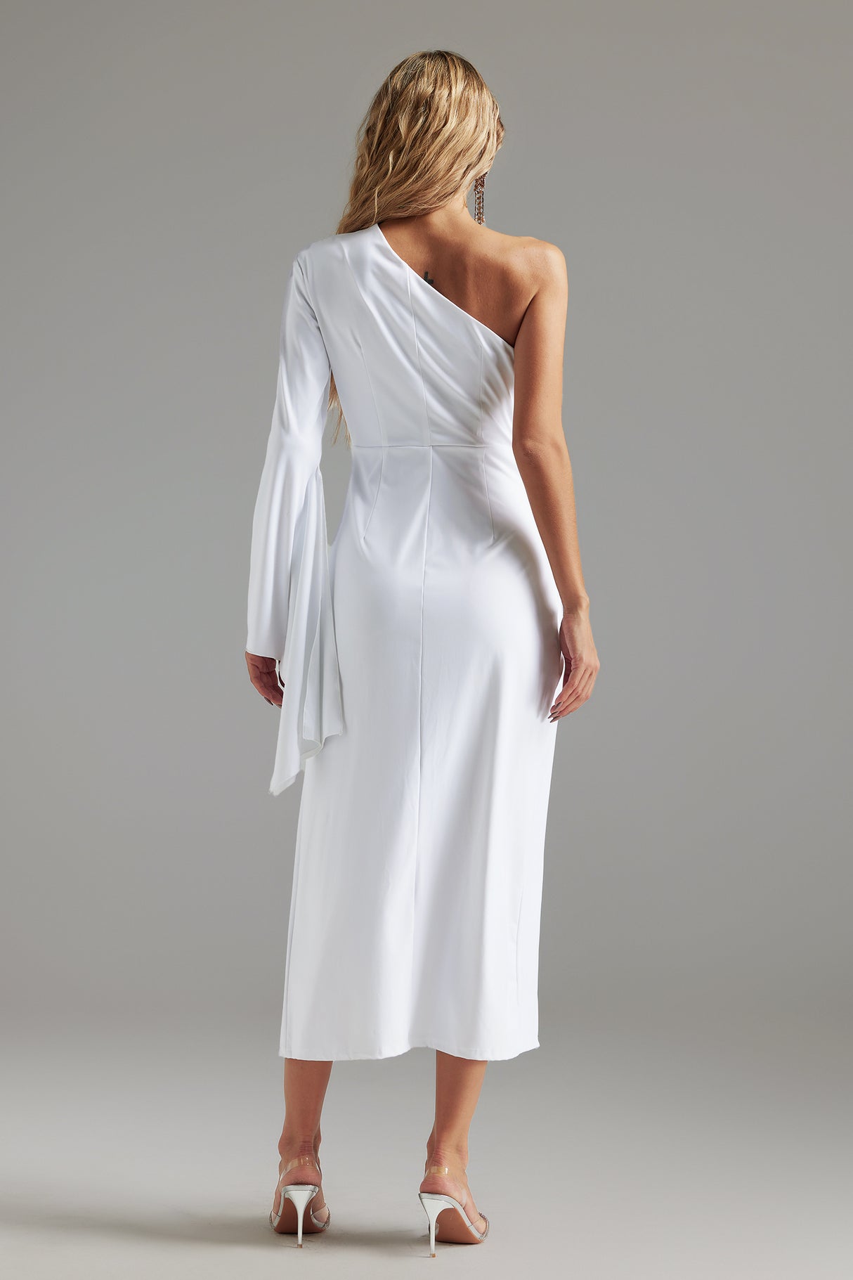 Reagan Midi Dress - One-Shoulder Silhouette - Cut-Out Detailing - Drapes Beautifully - Slit - Ideal For Evening Events