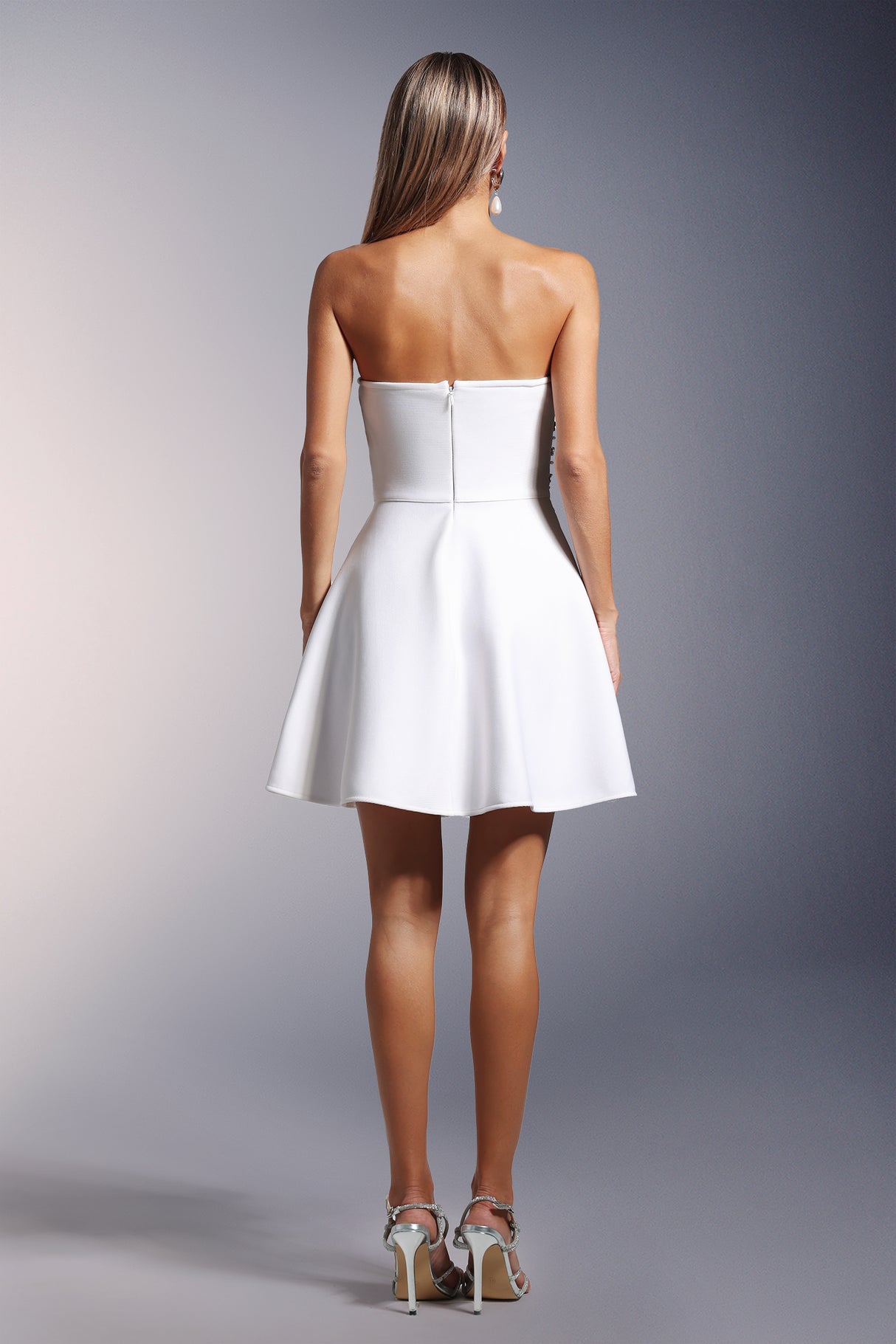 Mariateresa Strapless Diamond Bandage Mini Dress - Captivating Silhouette - Intricate Diamond Embellishments - Fitted Bodice - Flared Skirt