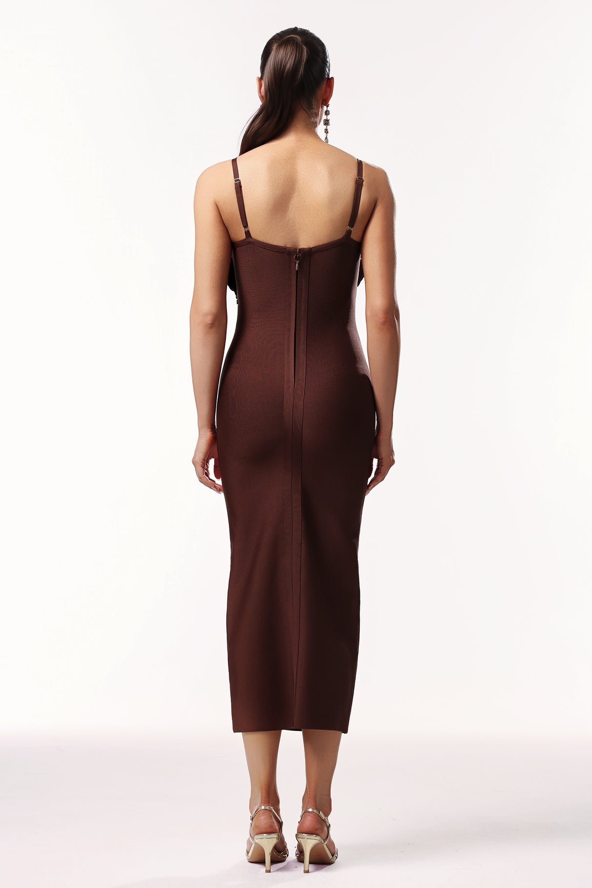 Natalia Midi Dress - Sleeveless V-Neck - Flower Bandage - Feminine Silhouette - Floral Detailing - High-Quality Comfort