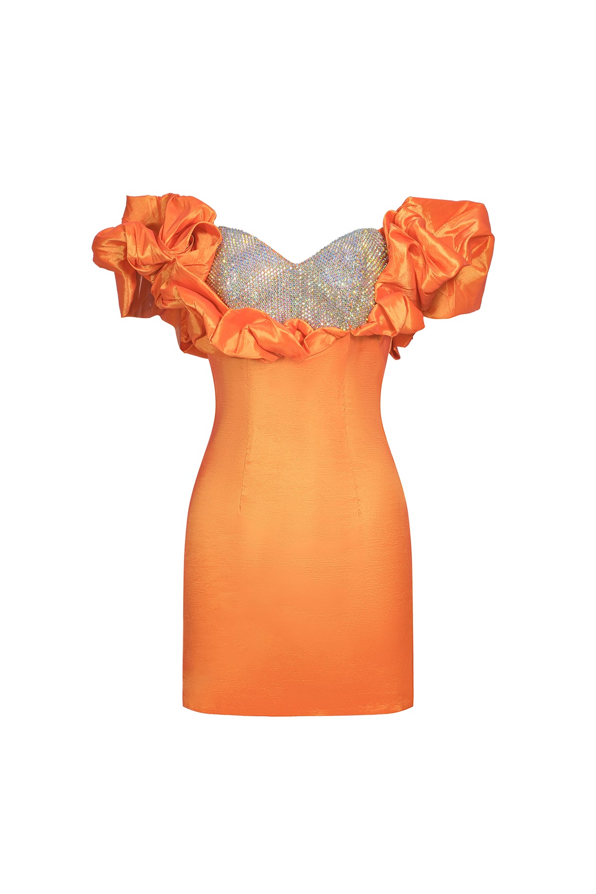 Mariateresa Mini Dress - Off-Shoulder Neckline - Puff Sleeves - Diamante Embellishments - Figure-Hugging Fit - Mini Length
