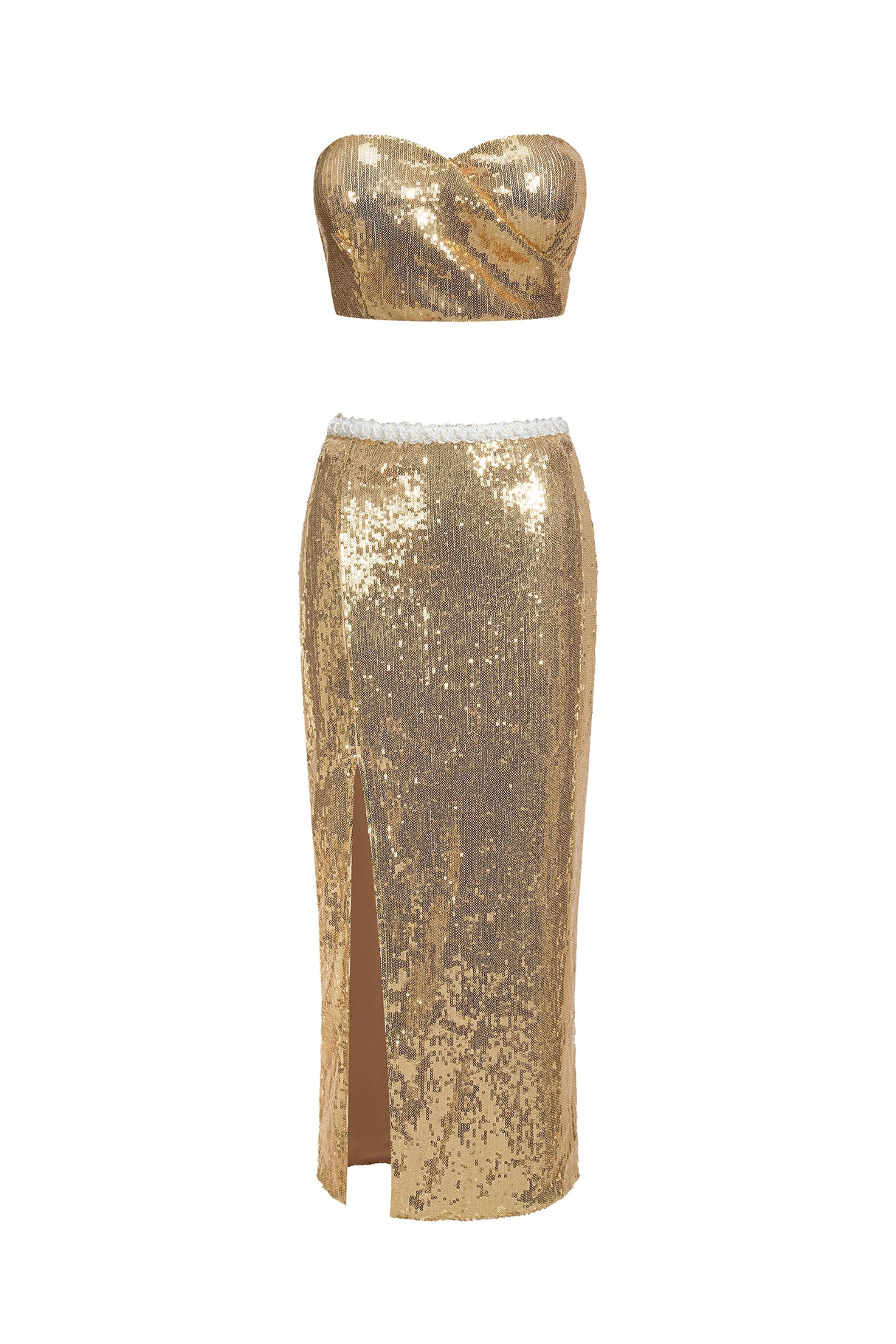 Felicity Midi Dress - Strapless - Sequin Detailing - Figure-Hugging Silhouette - Daring Side Slit - Luxurious Feel