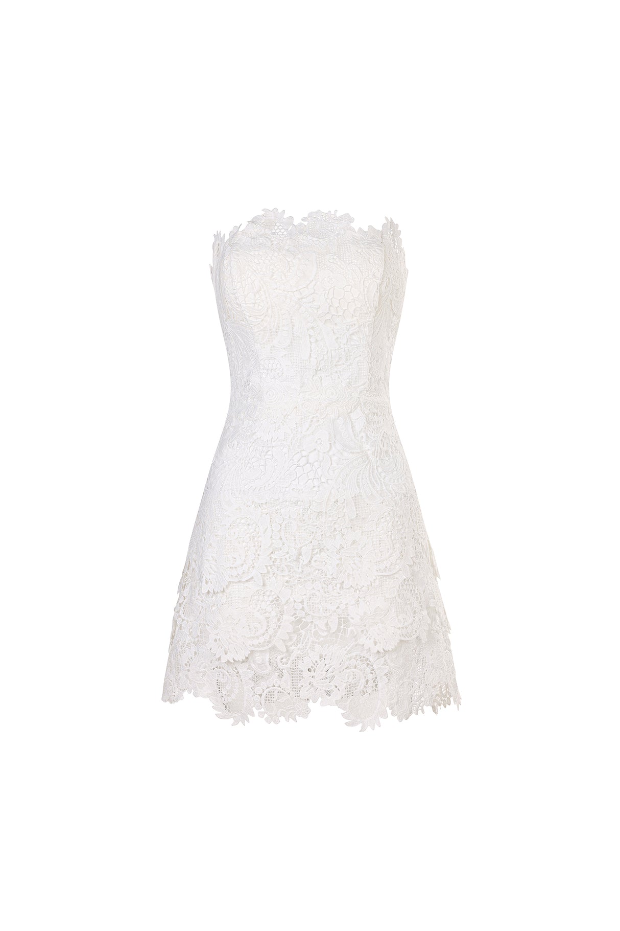 Sabina Strapless Lace Mini Dress - Detailing - Strapless Silhouette - Fitted Bodice - Mini Length