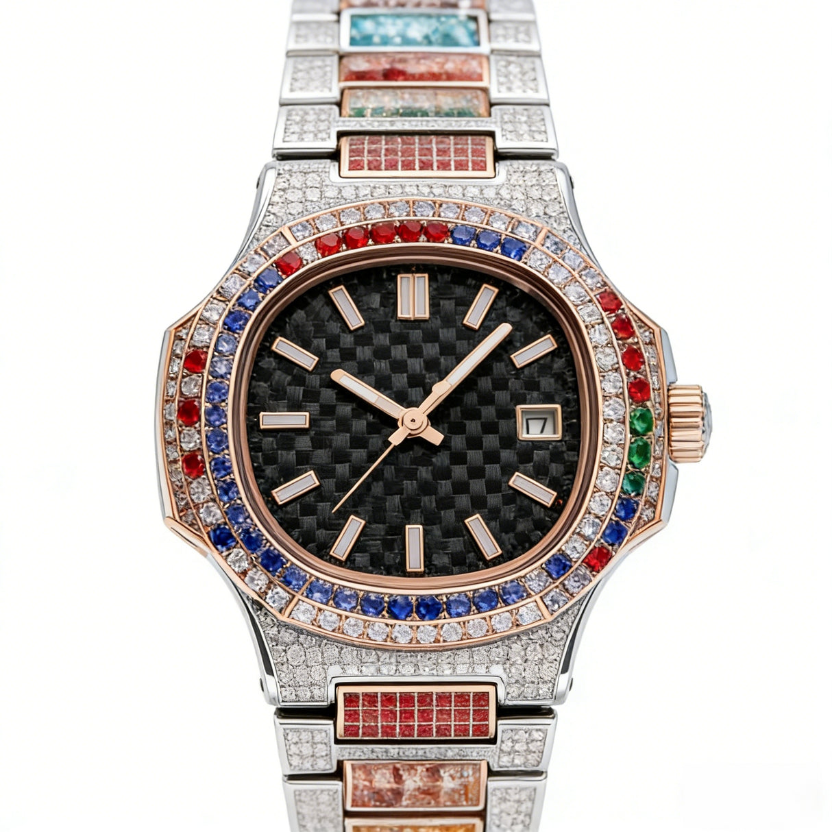 Van Hoef Square Case - Iced-Out Look - VVS Moissanite-Style Shine