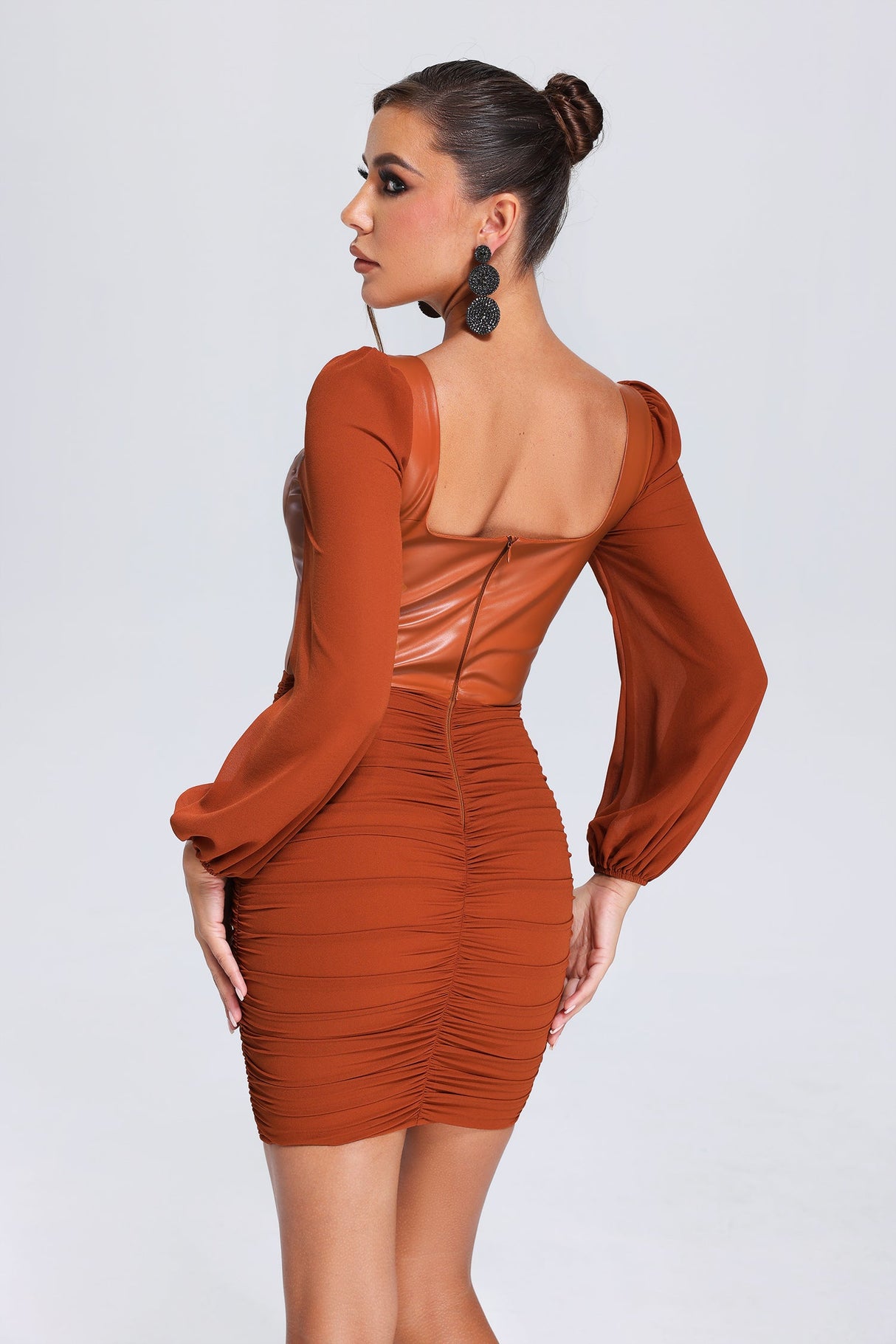Yara Mini Dress - Structured Bodice - Sweetheart Neckline - Puffed Sleeves - Ruched Skirt - Luxurious Materials
