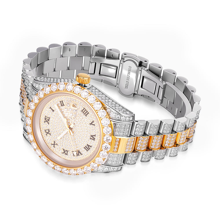 Van Hoef Automatic Mechanical Watch – 316L Stainless Steel – Micro Pave Zircon – 40mm Case