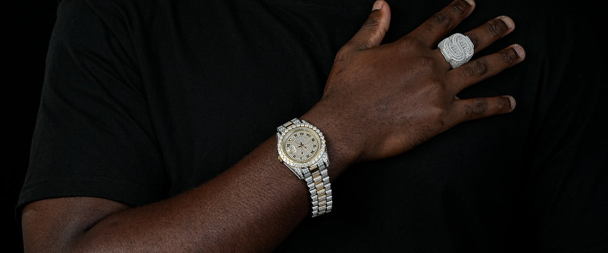 Van Hoef Automatic Mechanical Watch – 316L Stainless Steel – Micro Pave Zircon – 40mm Case