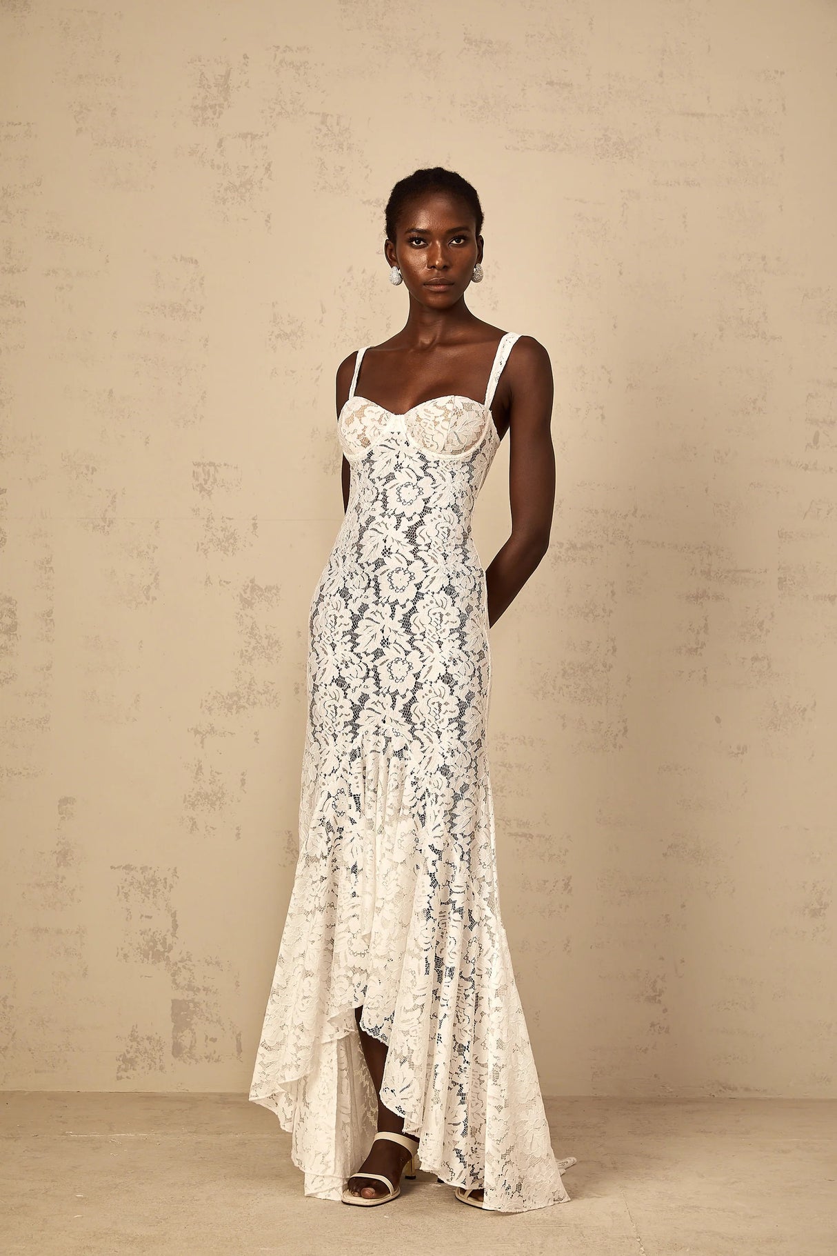 Abbie White Floral Lace Bustier Maxi Dress