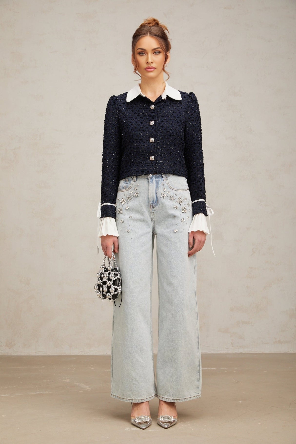 Adalgisa Jacket - Tweed - Flared Cuffs - Color Blocked Design - Quilted Lining