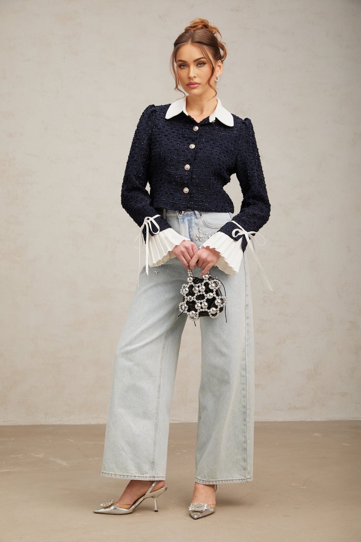 Adalgisa Jacket - Tweed - Flared Cuffs - Color Blocked Design - Quilted Lining