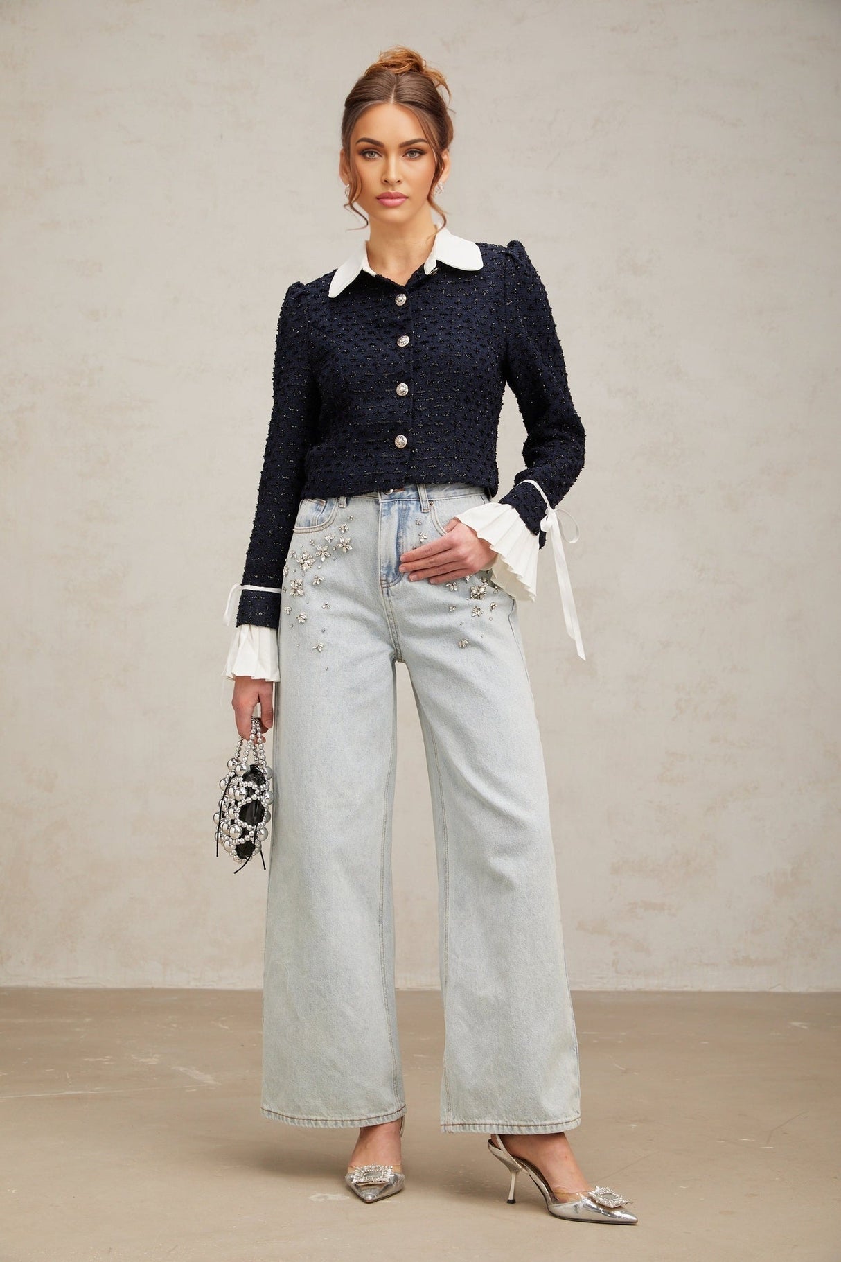 Adalgisa Jacket - Tweed - Flared Cuffs - Color Blocked Design - Quilted Lining