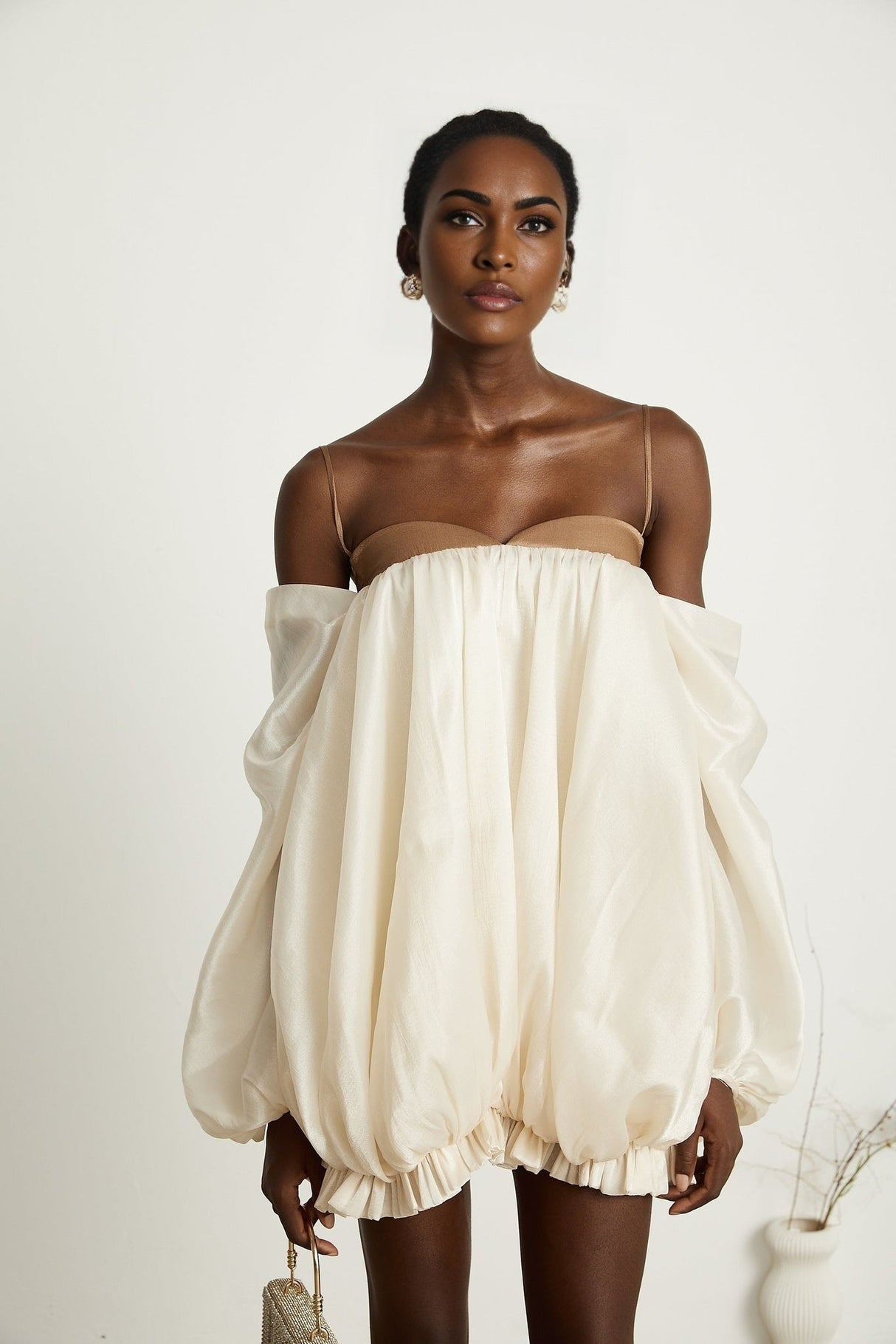 Adalgisa Mini Dress – Bell Sleeves – Pleated Design – Ruffled Trim