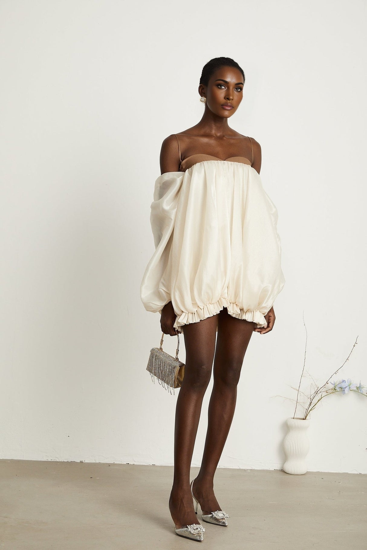 Adalgisa Mini Dress – Bell Sleeves – Pleated Design – Ruffled Trim