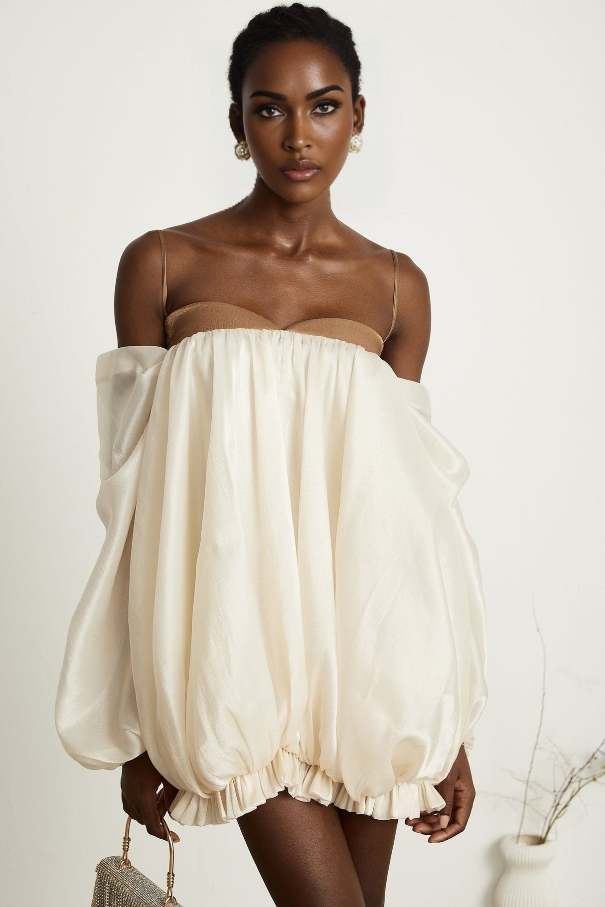 Adalgisa Mini Dress – Bell Sleeves – Pleated Design – Ruffled Trim