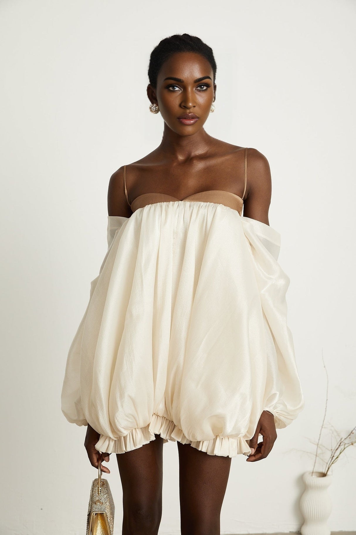 Adalgisa Mini Dress – Bell Sleeves – Pleated Design – Ruffled Trim