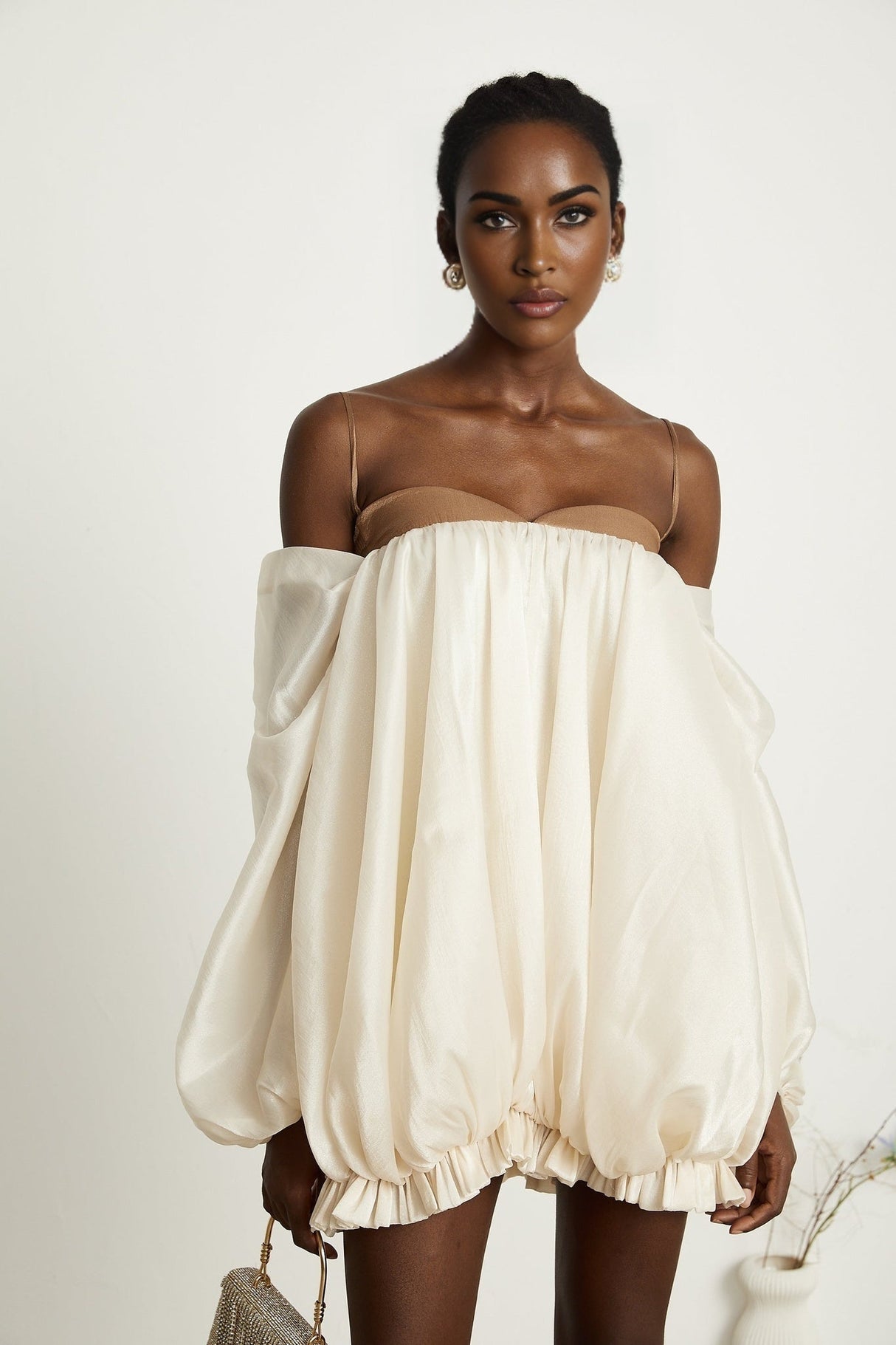 Adalgisa Mini Dress – Bell Sleeves – Pleated Design – Ruffled Trim