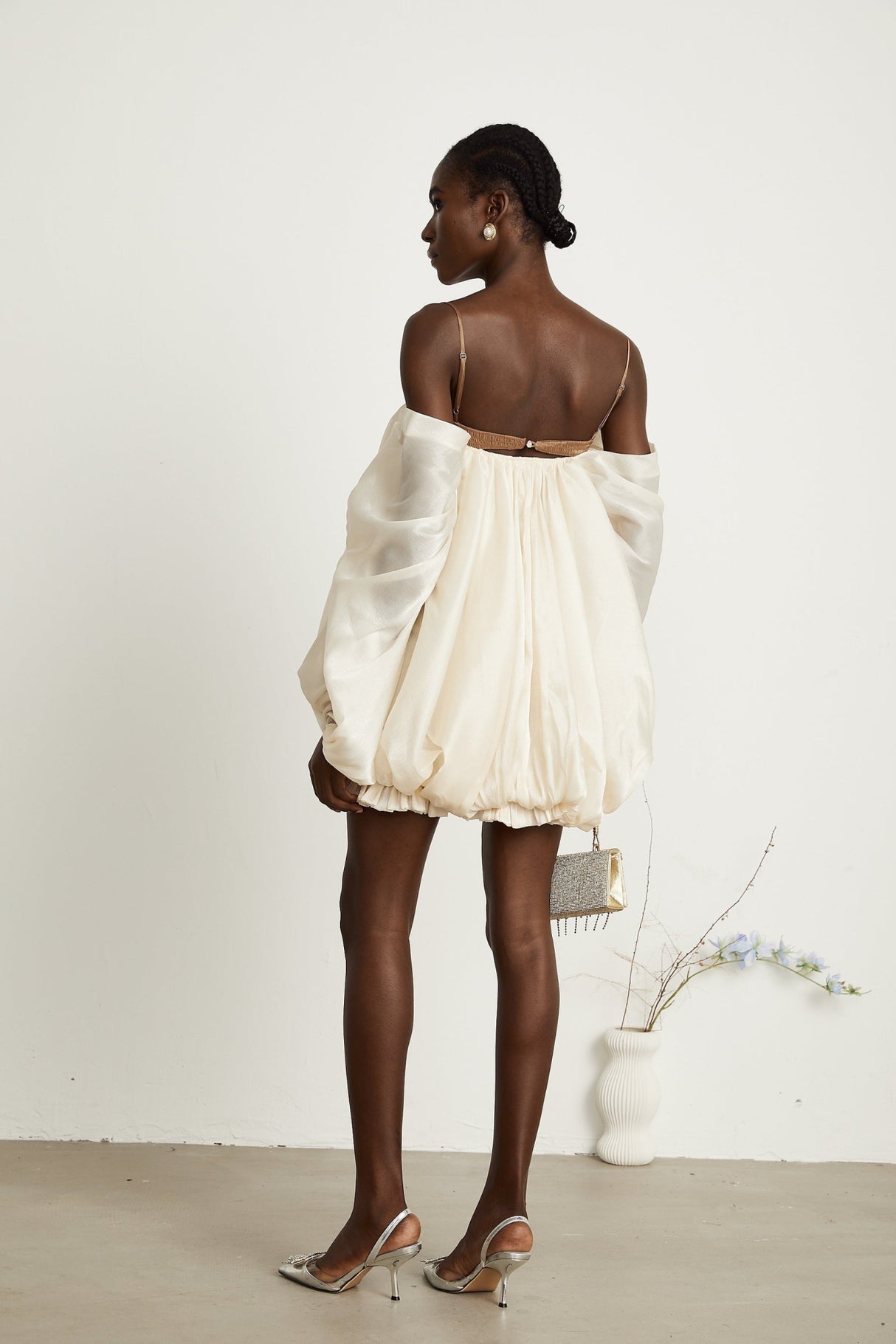 Adalgisa Mini Dress – Bell Sleeves – Pleated Design – Ruffled Trim