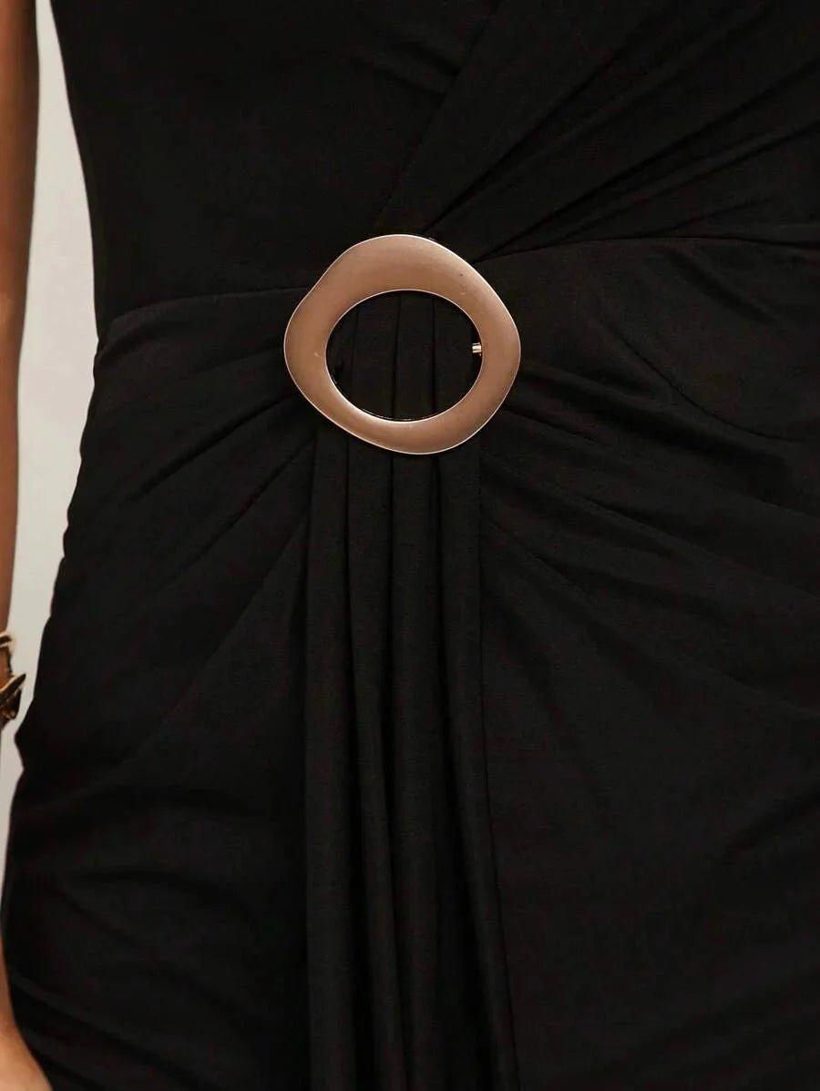 Adalyn Maxi Dress - Refined Style - Slim Fit - High Stretch Fabric - Sleeveless Length - Shawl Collar Neckline - Ruched, Wrap, Split Thigh