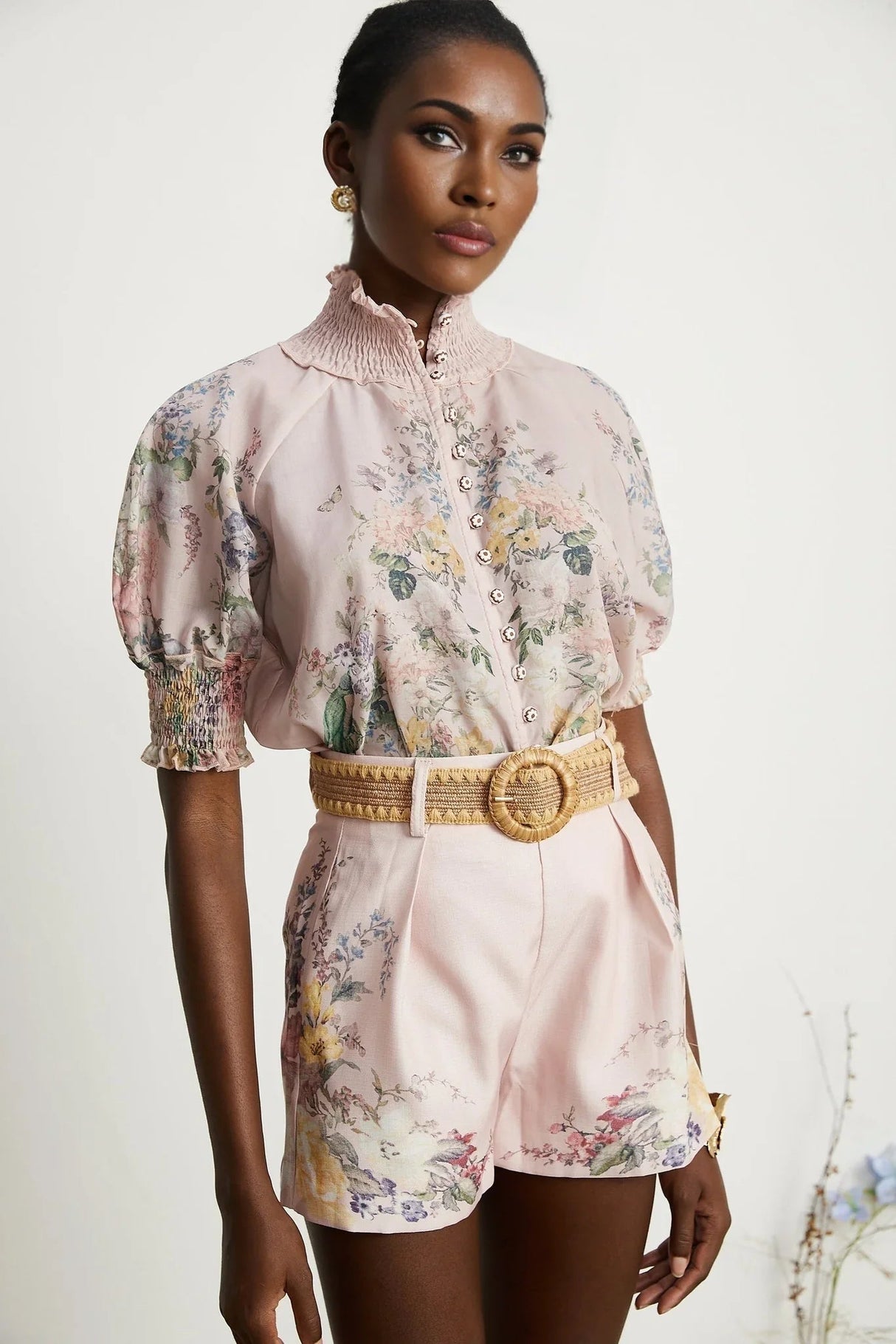 Adalyn Shirt & Shorts - Puff Sleeves - High Neck - Placement - Elastic Waistband