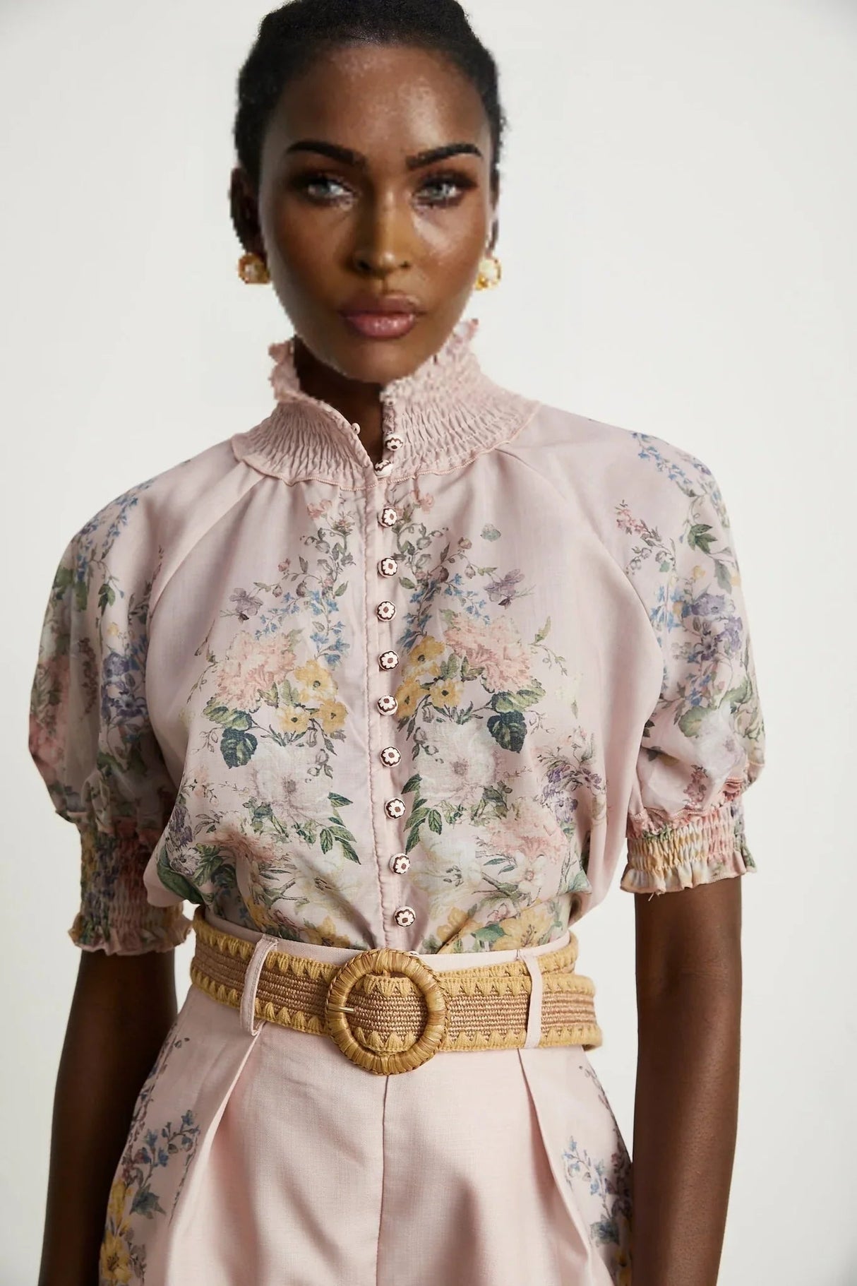 Adalyn Shirt & Shorts - Puff Sleeves - High Neck - Placement - Elastic Waistband