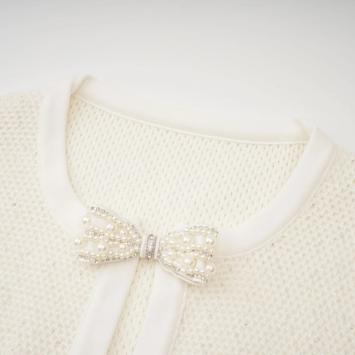 Adélade White Embellished Knit Midi Dress