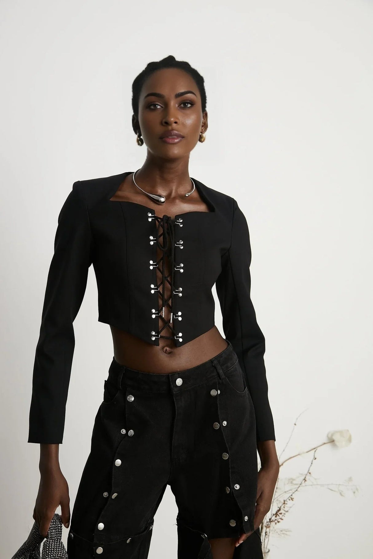 Adelaide Jacket - Corset Style - Long Sleeves - Lace - Up Fastening - Cropped Design