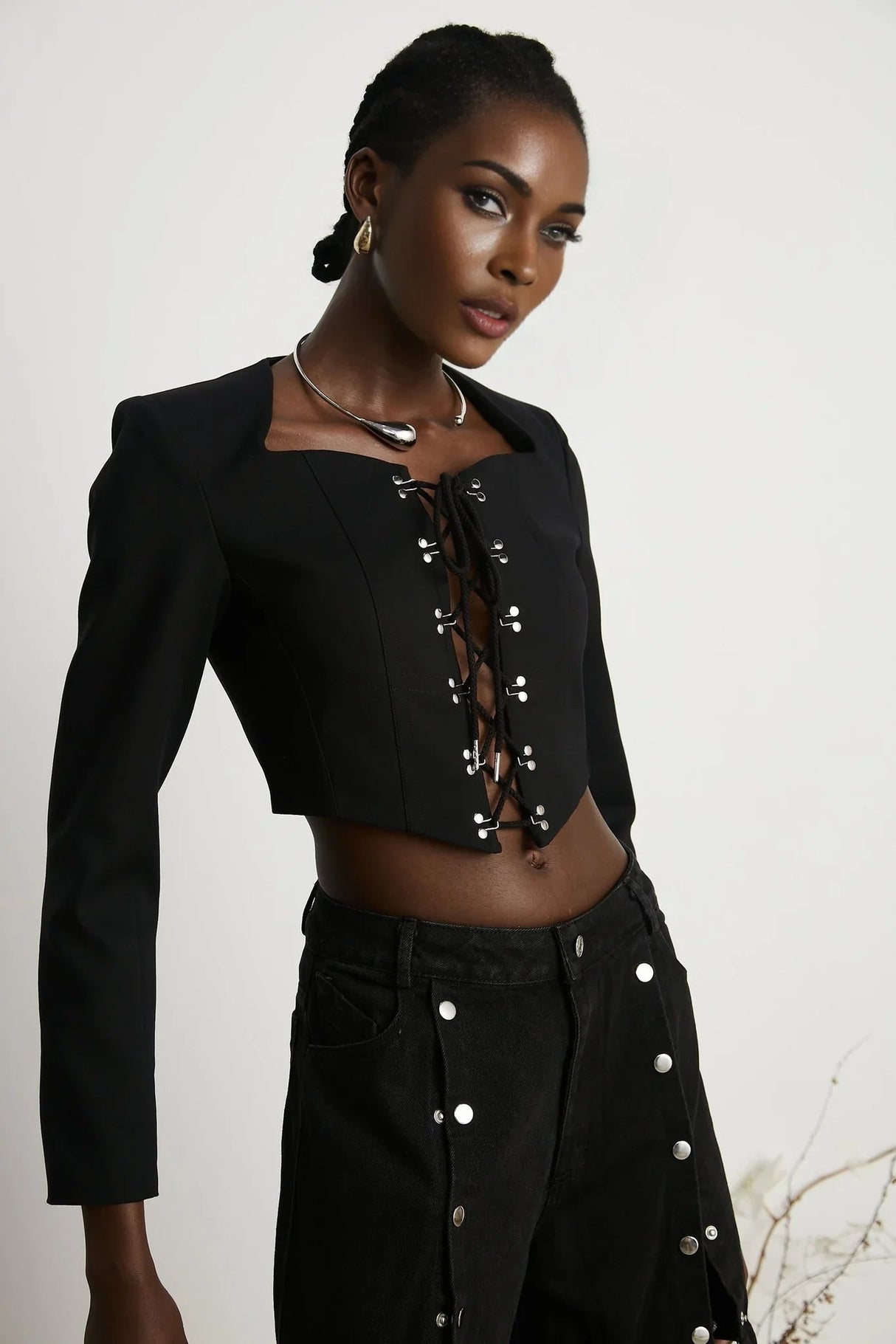 Adelaide Jacket - Corset Style - Long Sleeves - Lace - Up Fastening - Cropped Design