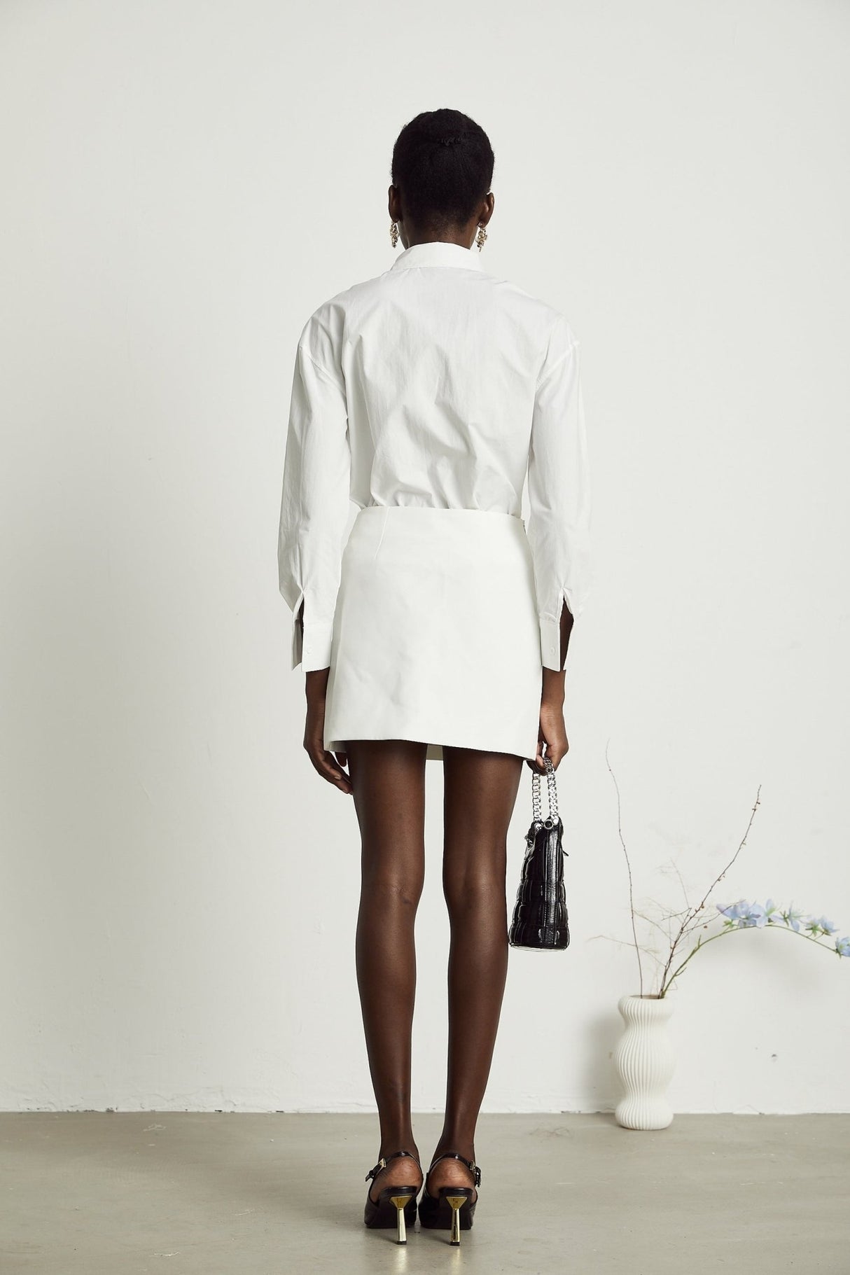 Adelaide Shirt - Lapel - Long Sleeves - 3D - Floral Embellishment - Cut - Out Design