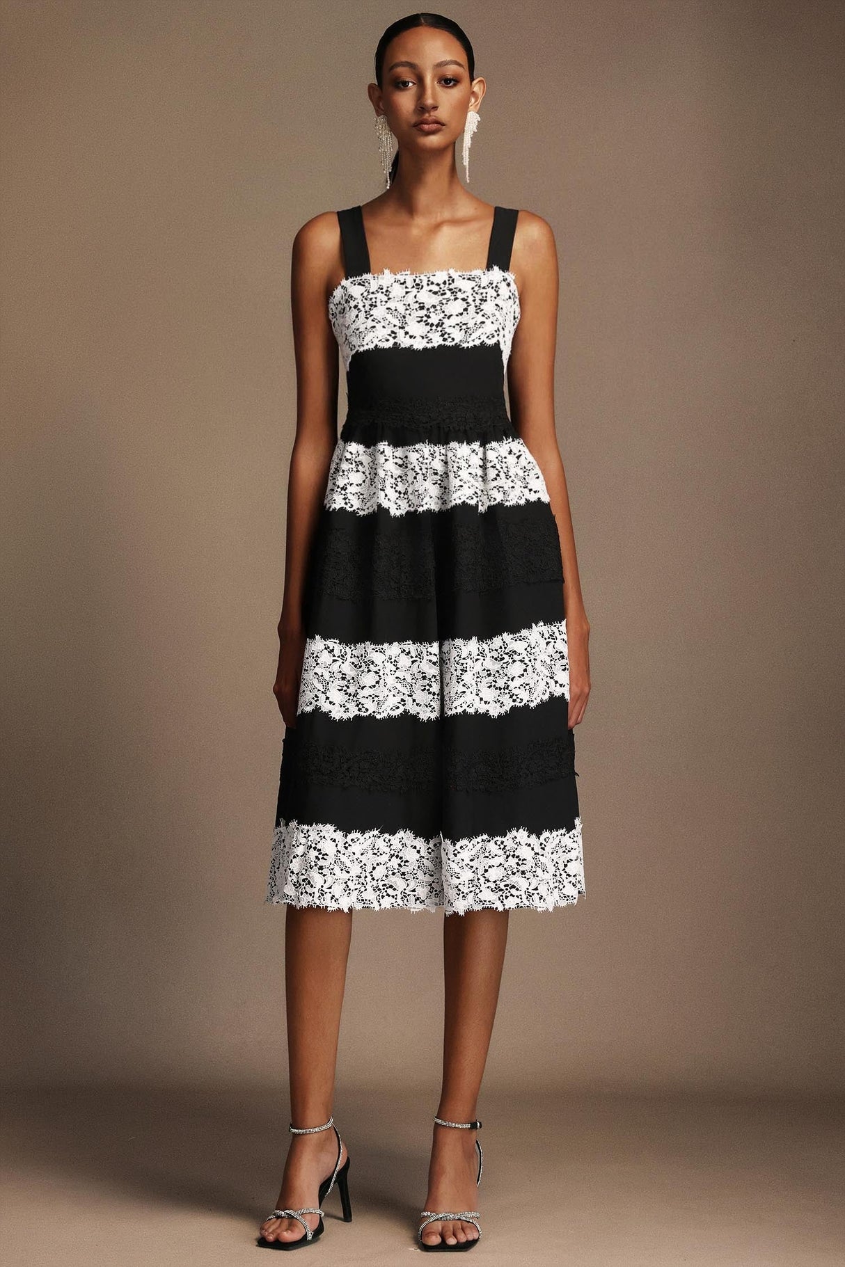 Adele Black Lace Sleeveless Dress with Structured Neckline for Formal Occasions and Chic Gatherings