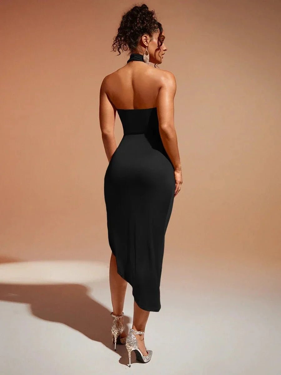 Adele Midi Dress - Halter Neckline - Backless Twist - High Waist - Bodycon Fit