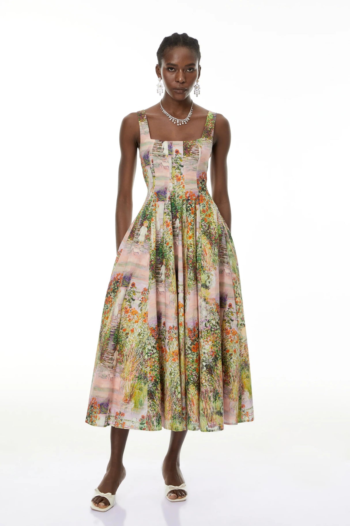 Adelheid Pink Floral Print Flared Midi Dress