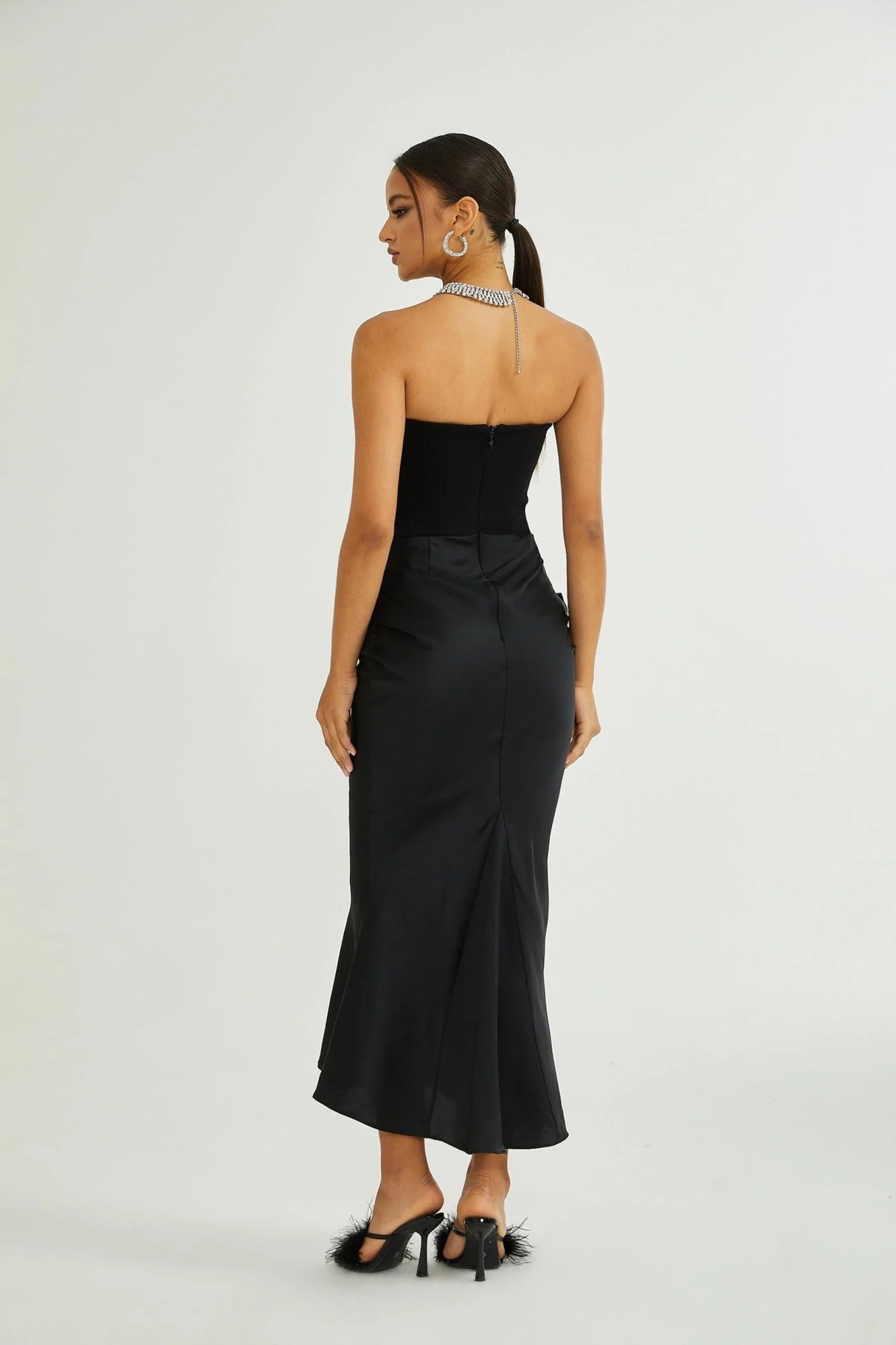 Adelina Maxi Dress - Off the Shoulder - Pleated Design - Flared Hem - Rear Zip Fastening - Elegant Length