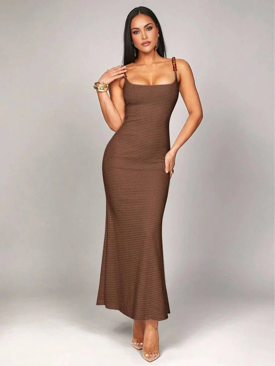 Adelina Maxi Dress - Refined Style - Backless - Mermaid Hem Shape - Slim Fit Type - Sleeveless Length - Knitted Fabric - Neckline Straps