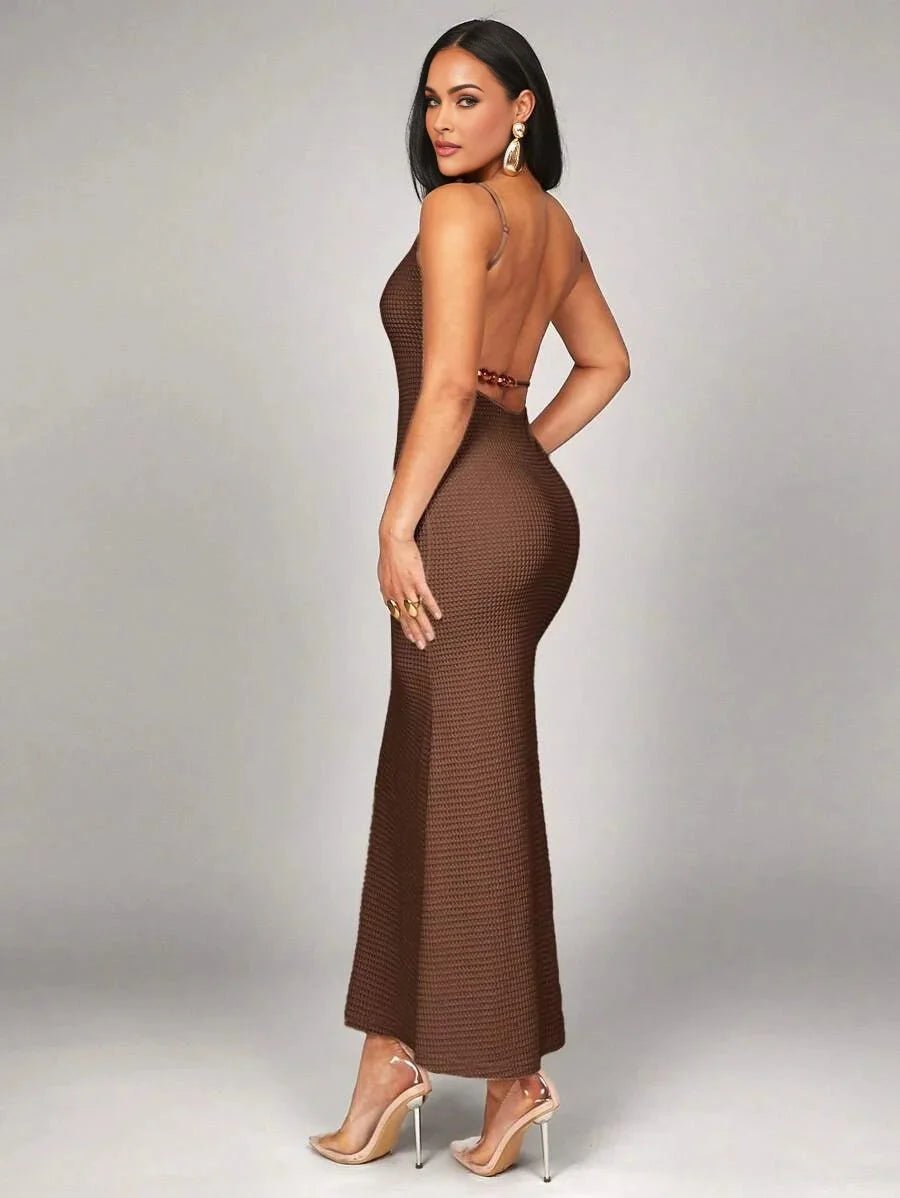 Adelina Maxi Dress - Refined Style - Backless - Mermaid Hem Shape - Slim Fit Type - Sleeveless Length - Knitted Fabric - Neckline Straps