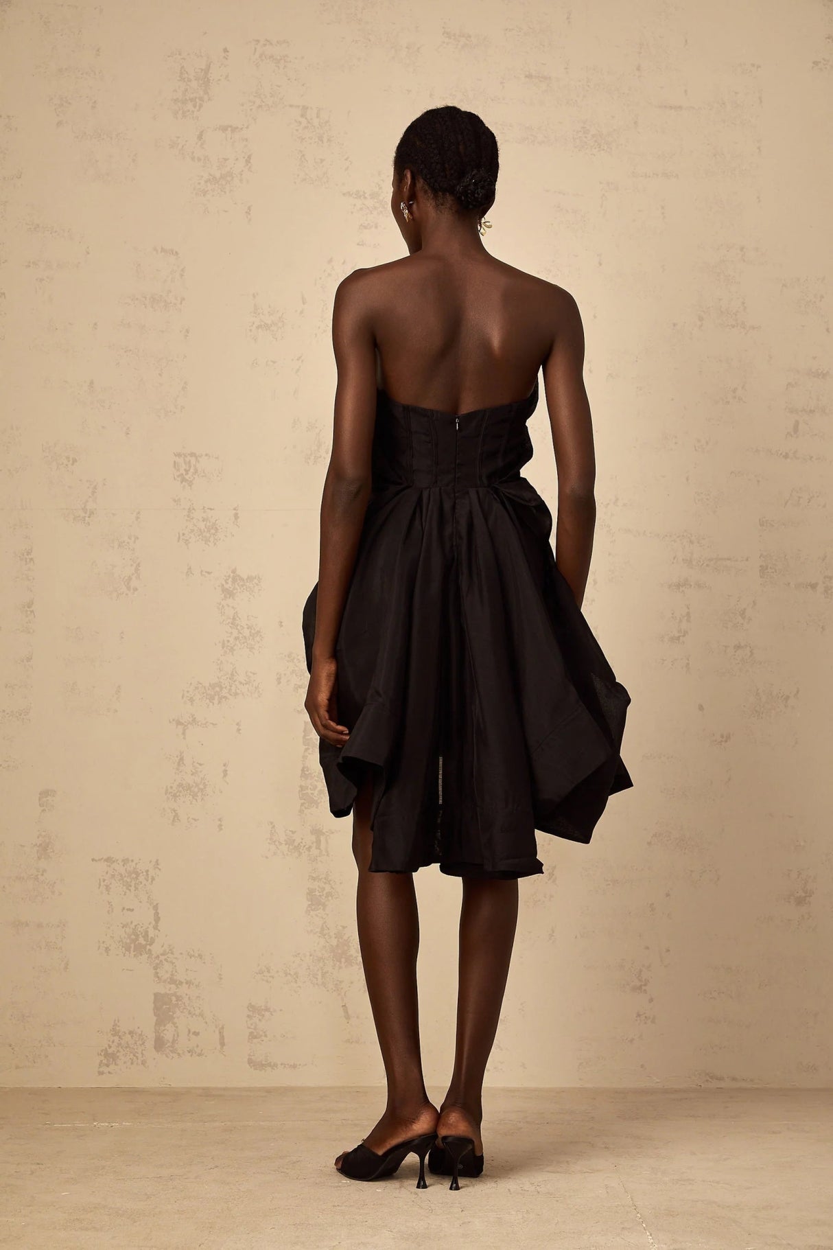 Adelina Mini Dress Black Asymmetrical Ruffle Cocktail