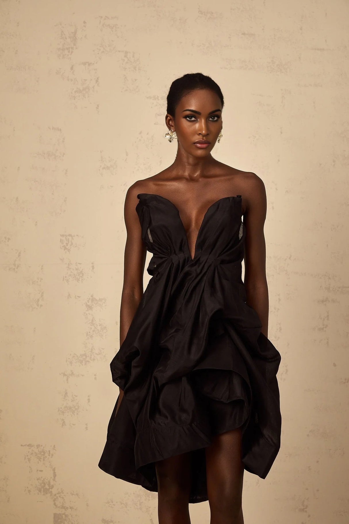 Adelina Mini Dress Black Asymmetrical Ruffle Cocktail