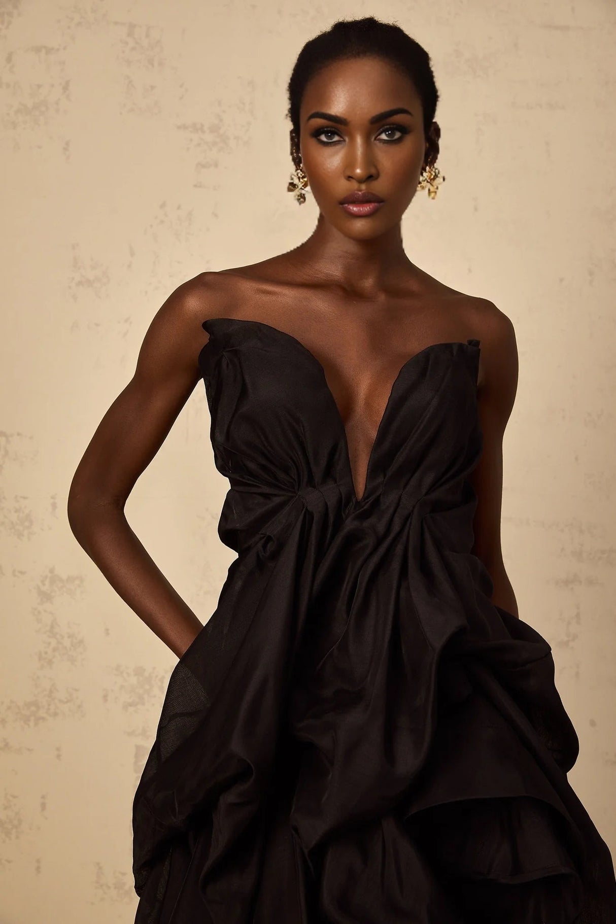 Adelina Mini Dress Black Asymmetrical Ruffle Cocktail