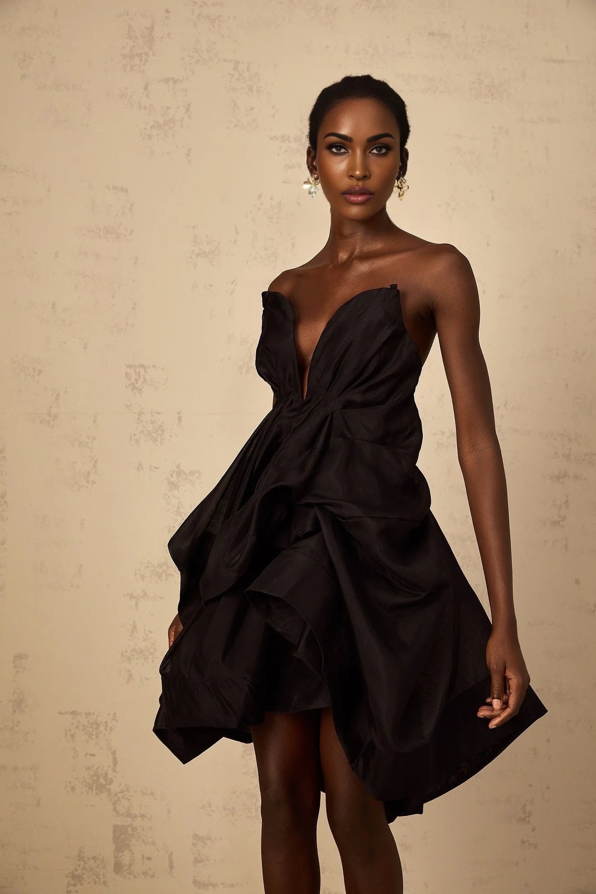 Adelina Mini Dress Black Asymmetrical Ruffle Cocktail