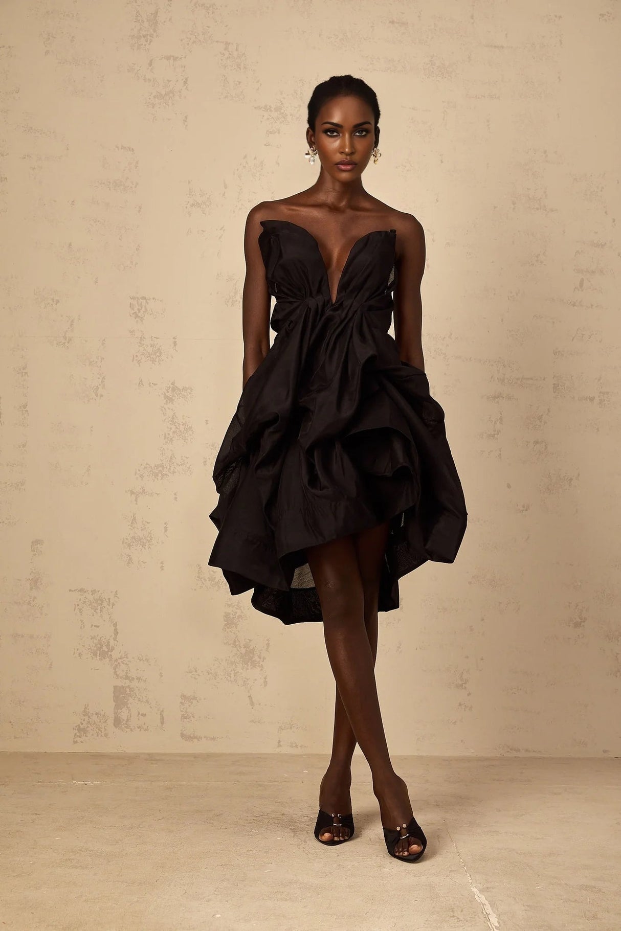 Adelina Mini Dress Black Asymmetrical Ruffle Cocktail