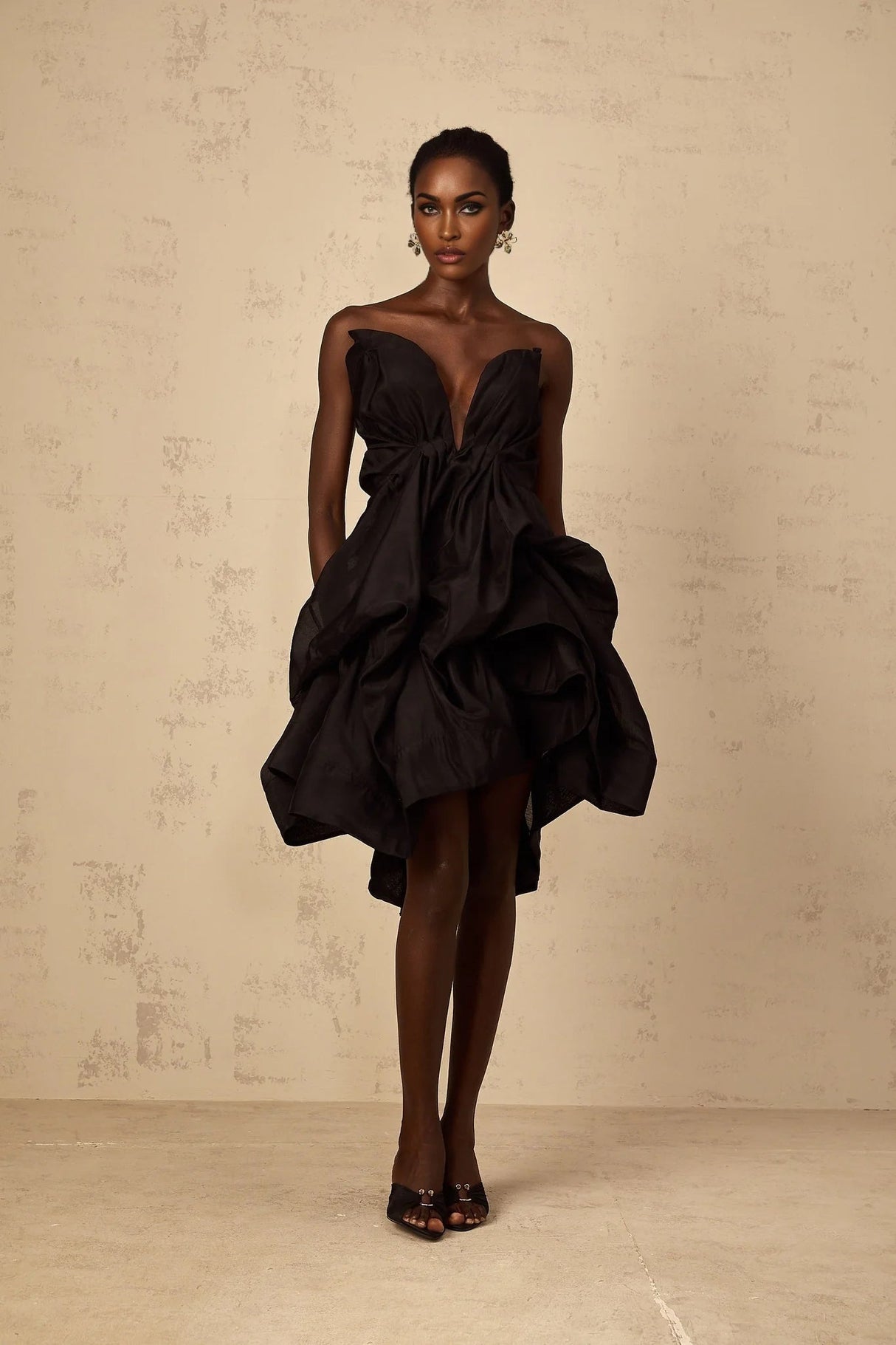 Adelina Mini Dress Black Asymmetrical Ruffle Cocktail