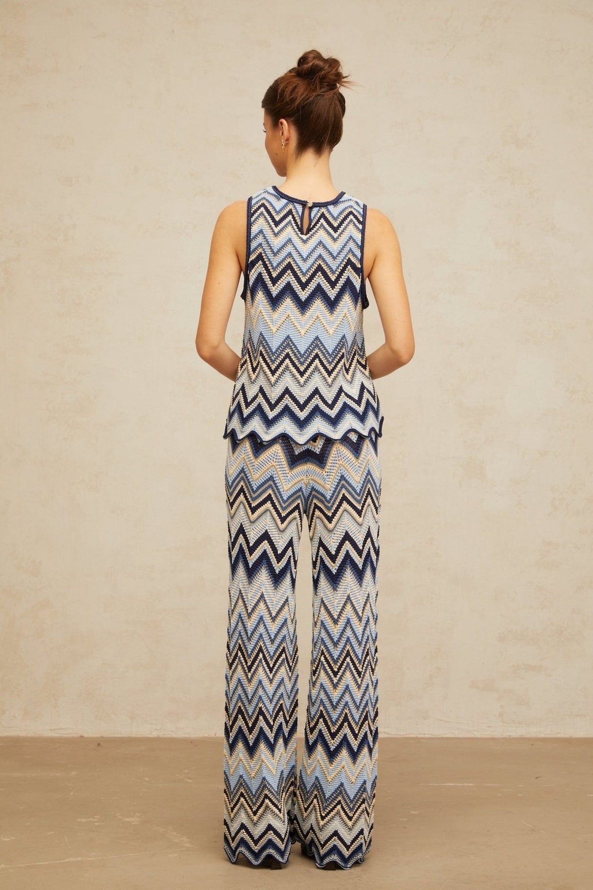 Adelina Zigzag Knit Top & Trousers Set - Metallic Threading - Scallop Hem - Elasticated Waistband - High Rise