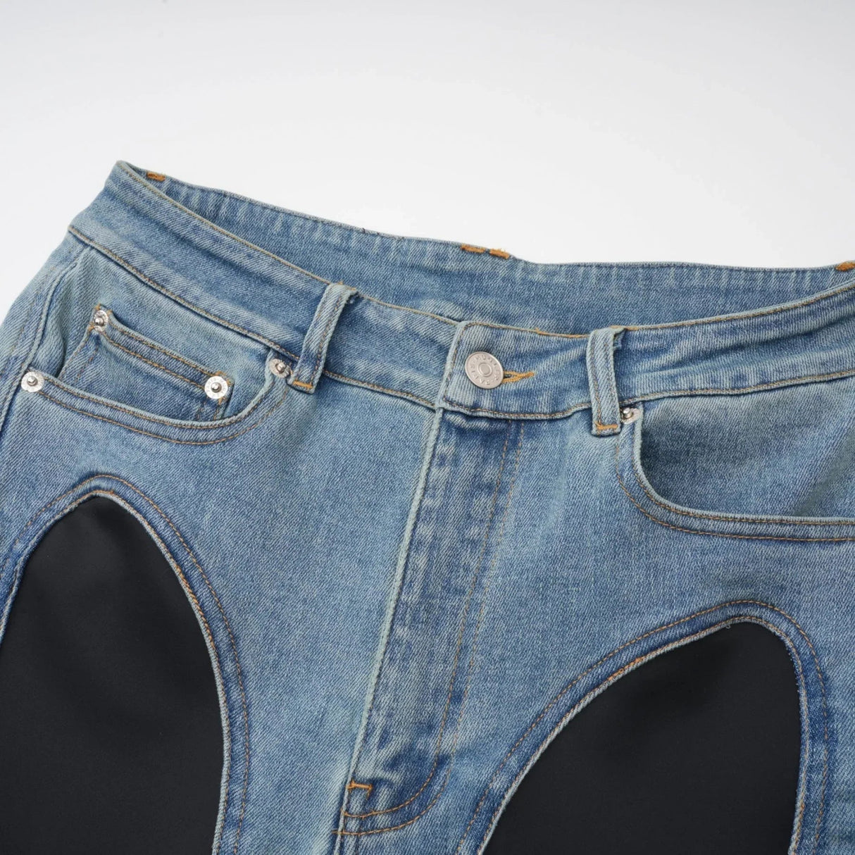 Adelyn Jeans - Stretch Denim Panelled Design Belt Loop Button Fly Pockets