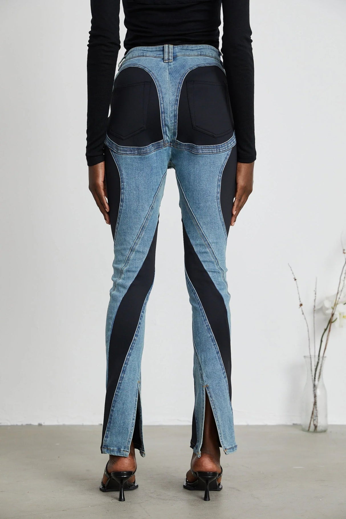 Adelyn Jeans - Stretch Denim Panelled Design Belt Loop Button Fly Pockets