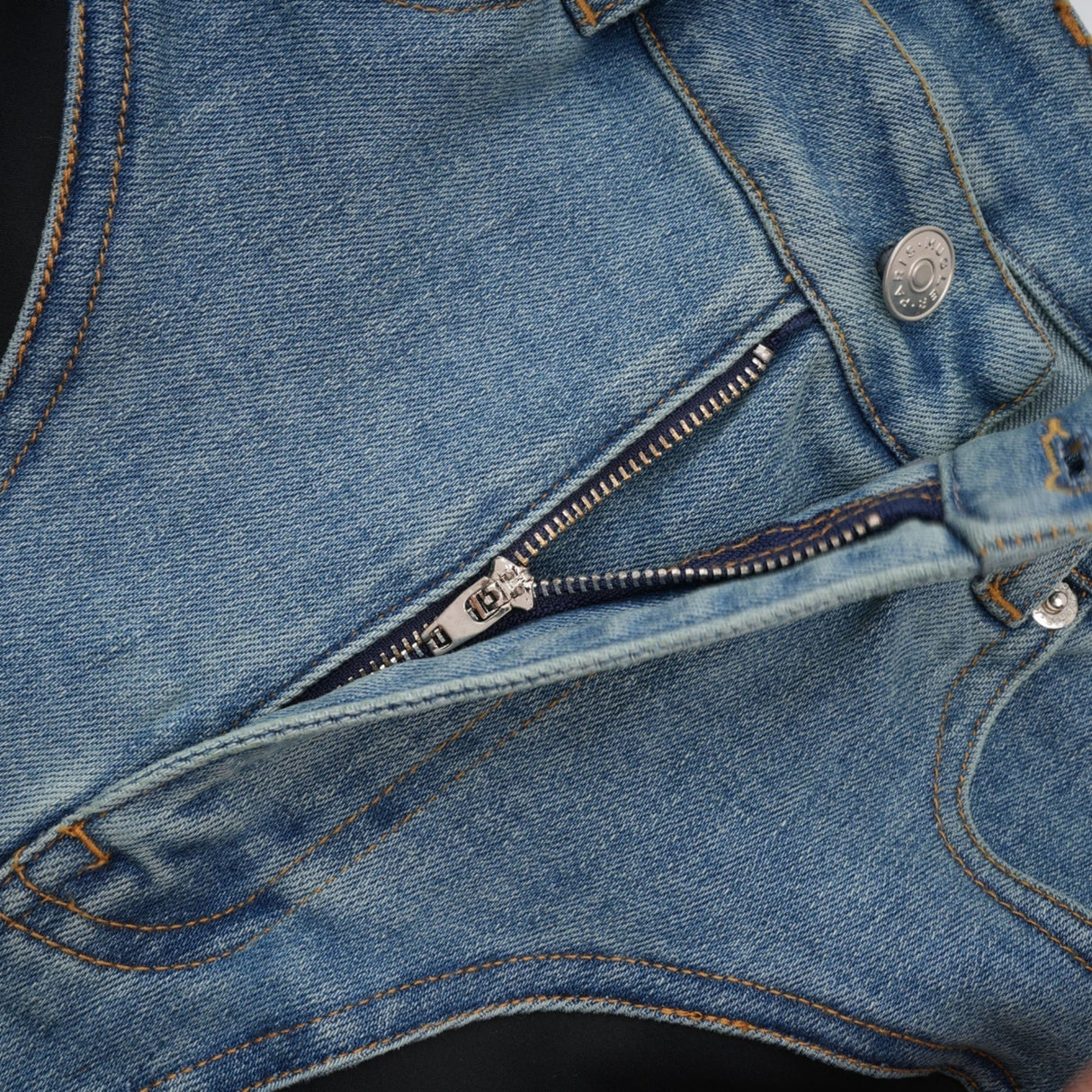 Adelyn Jeans - Stretch Denim Panelled Design Belt Loop Button Fly Pockets