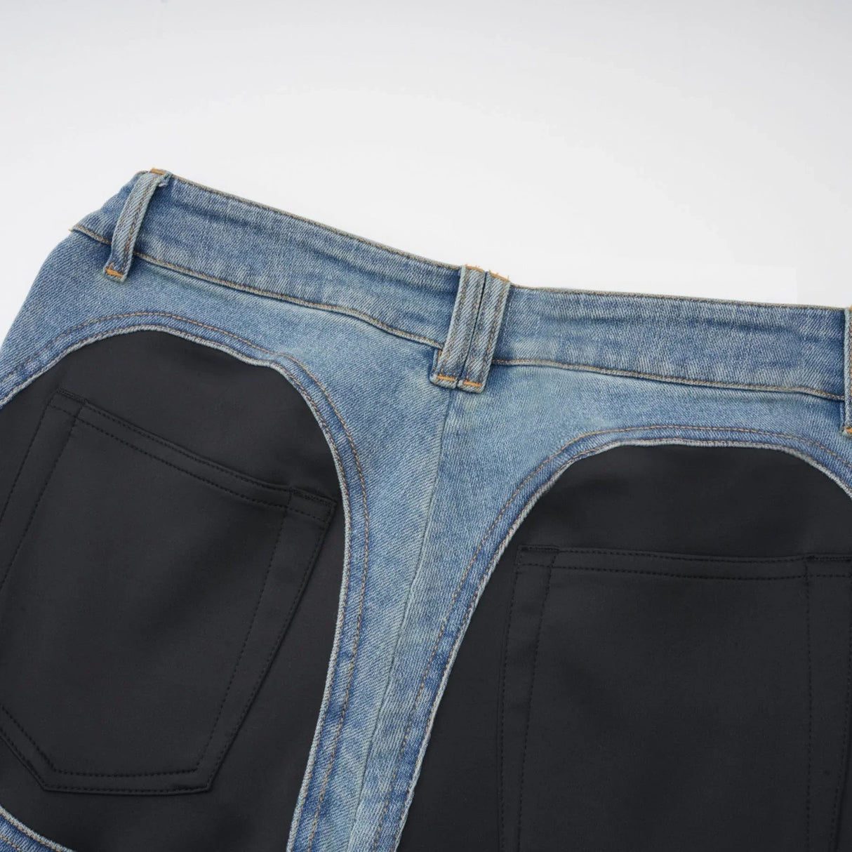 Adelyn Jeans - Stretch Denim Panelled Design Belt Loop Button Fly Pockets