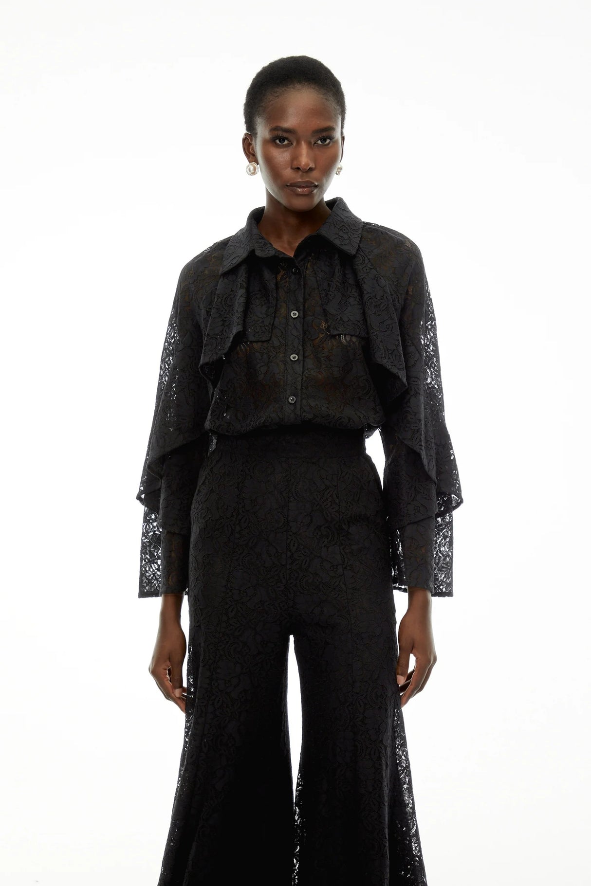 Adriana Black Long Sleeve Lace Blouse Trousers Set