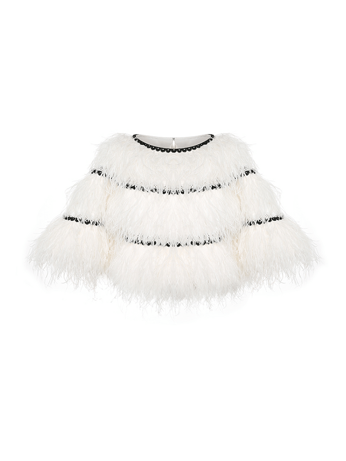 Adriana Feather - Embellished Cape - Luxurious Ostrich Feathers - Statement Design - Contrasting Trim - Relaxed Fit