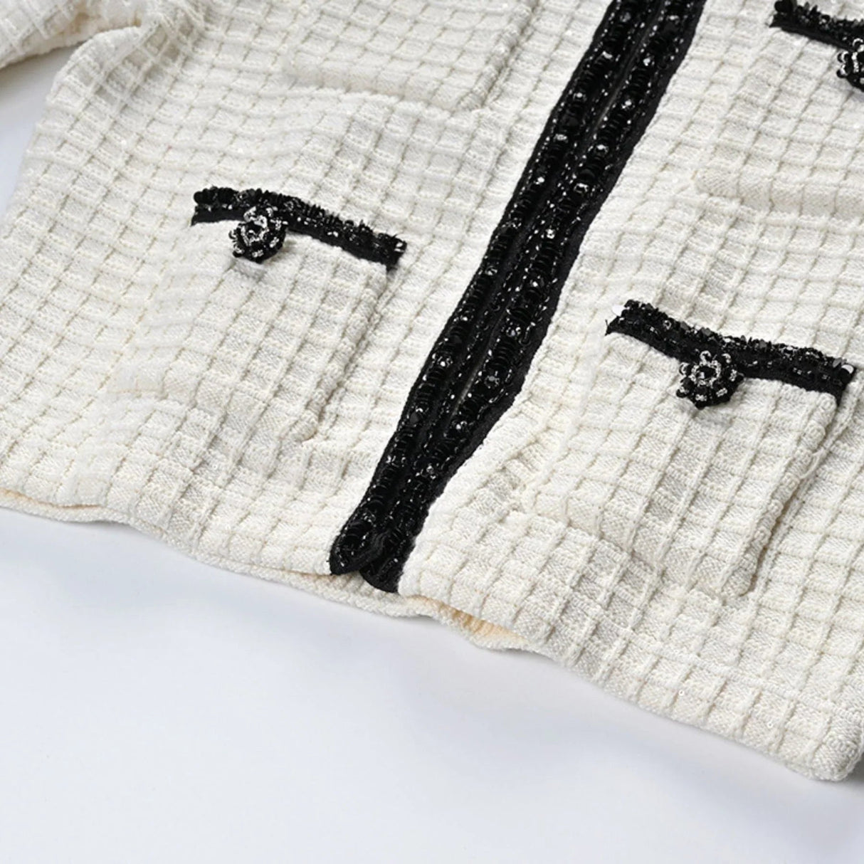 Adrianna Jacket & Skirt - Waffle Knit Texture - Bead Embellishments - Cropped Jacket Style - Pleated Hem