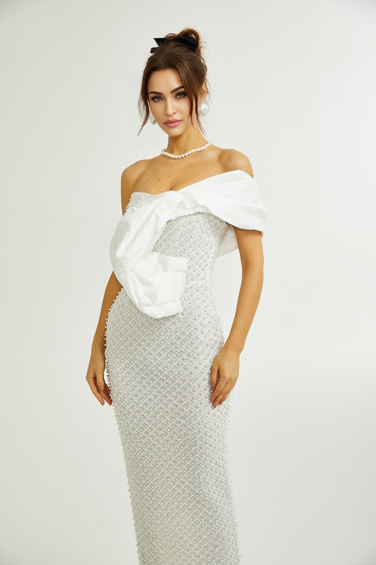 Agata Dress - Off - Shoulder - Midi - Embellished