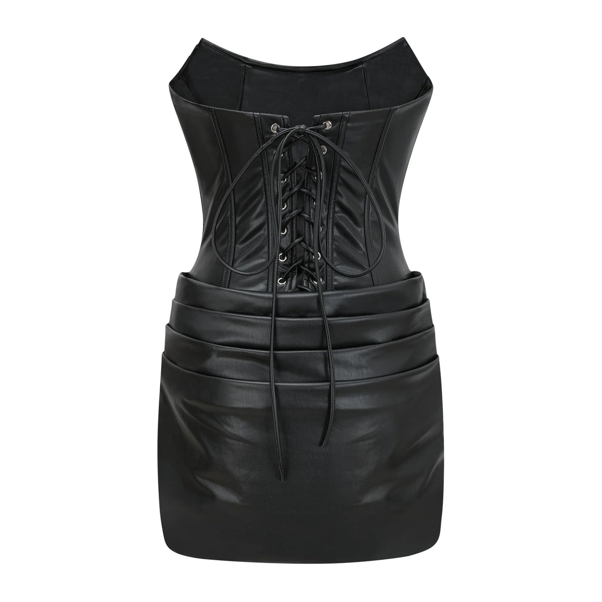 Agnes Black Ruched Leather Bodycon Mini Dress
