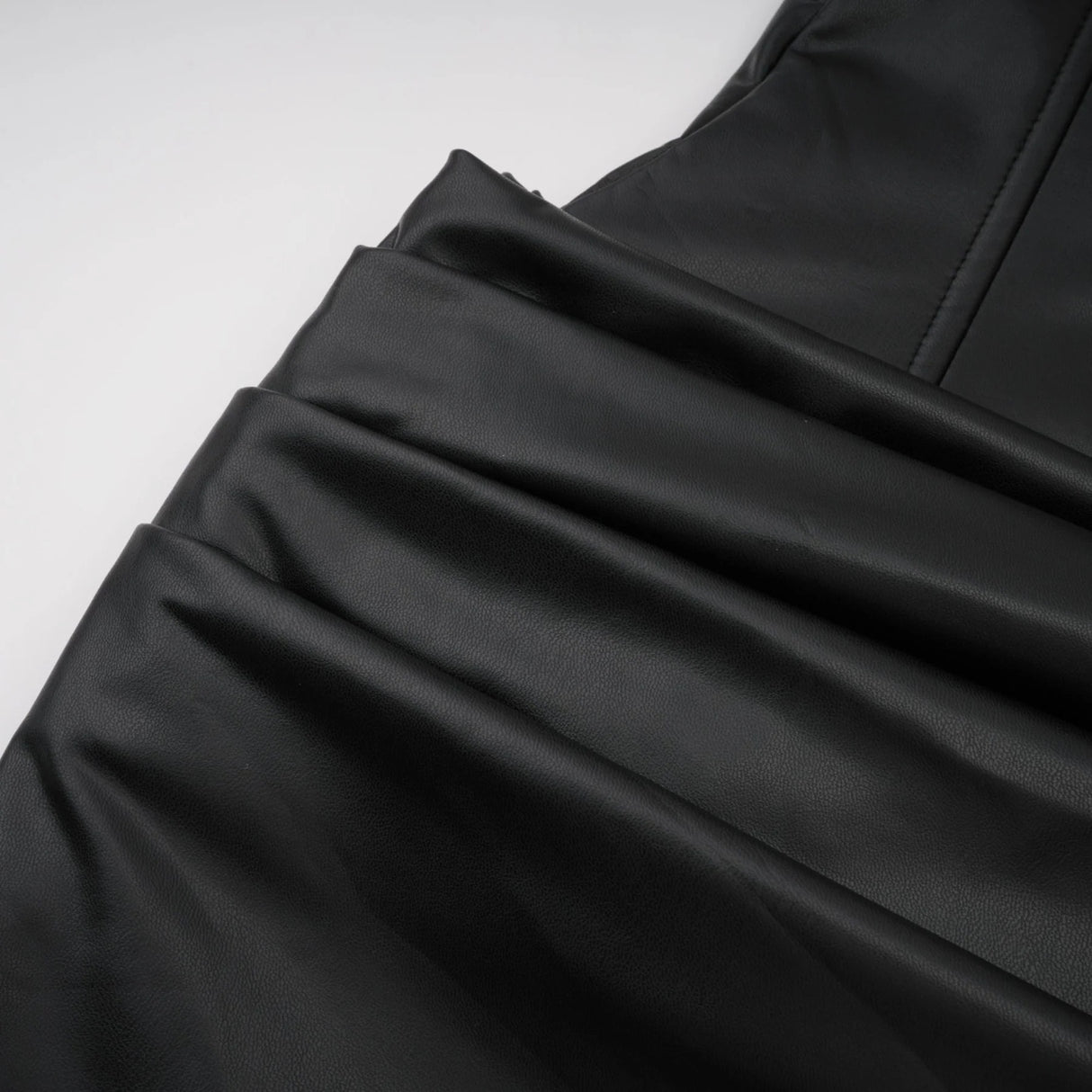 Agnes Black Ruched Leather Bodycon Mini Dress
